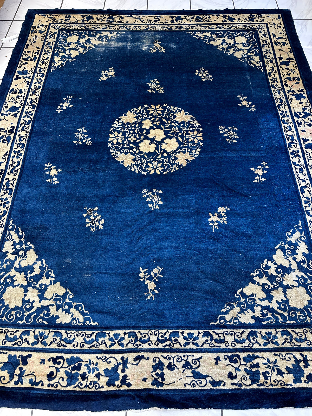 Antique Chinese Rug 9' x 11'6", Hand-Knotted Wool, 19th-Century, view 2