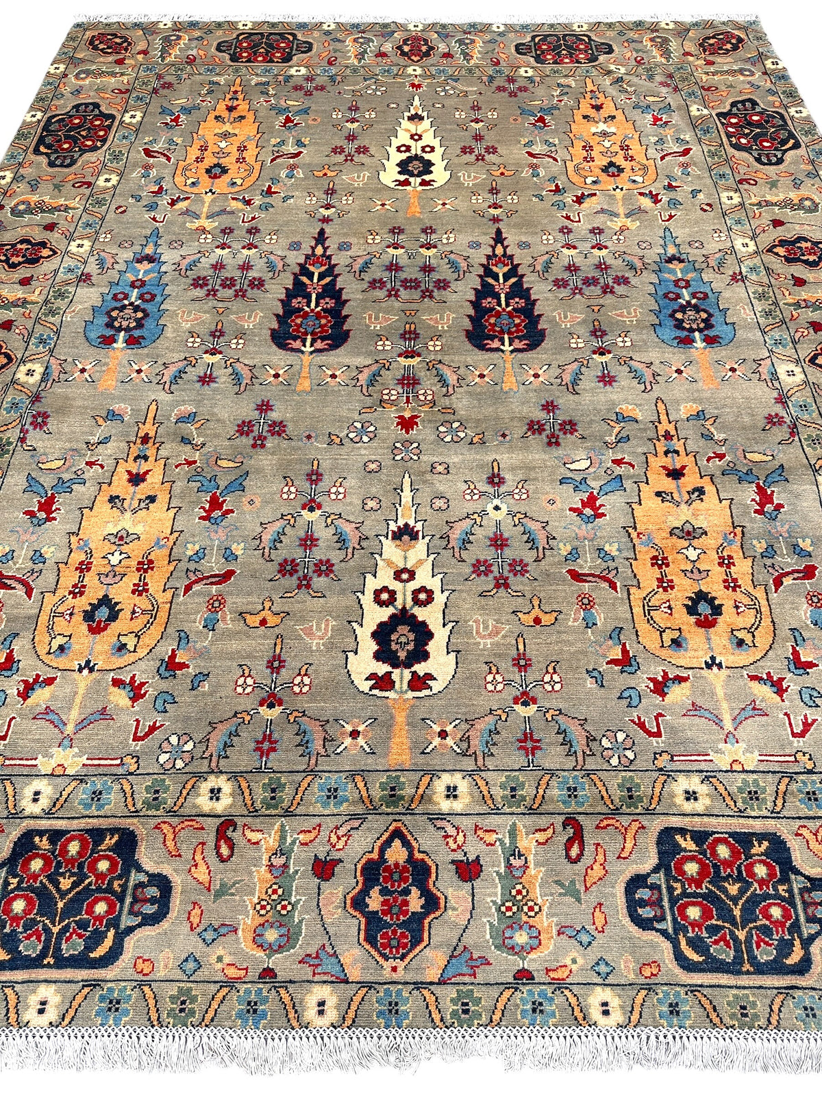Afghan Kazak Rug 8x10, Gray, Orange & Navy, Hand-Knotted Wool, view 2