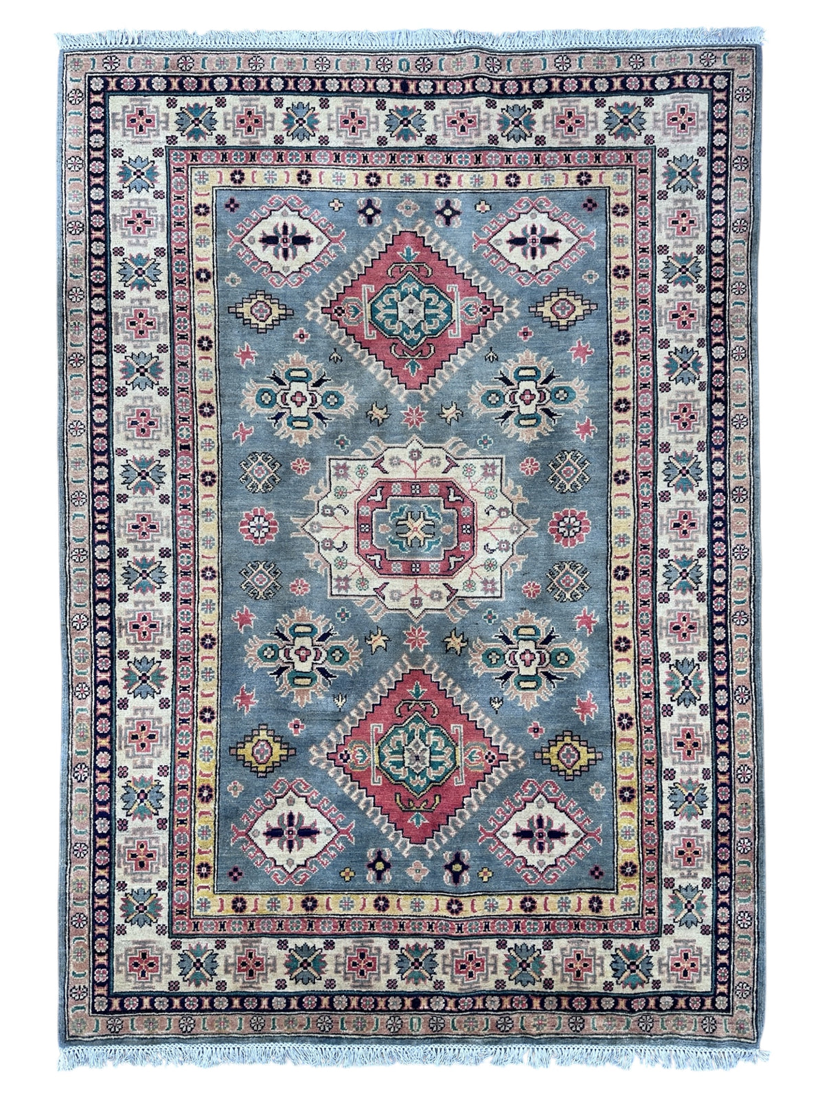 Hand-Knotted Afghani Kazak Wool Rug – 5’7″ x 7’9″