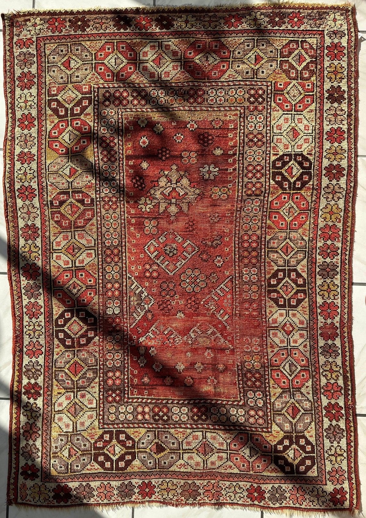Antique Turkish Prayer Rug 4'3" x 5'11", Hand-Knotted Wool, 1920s, view 2