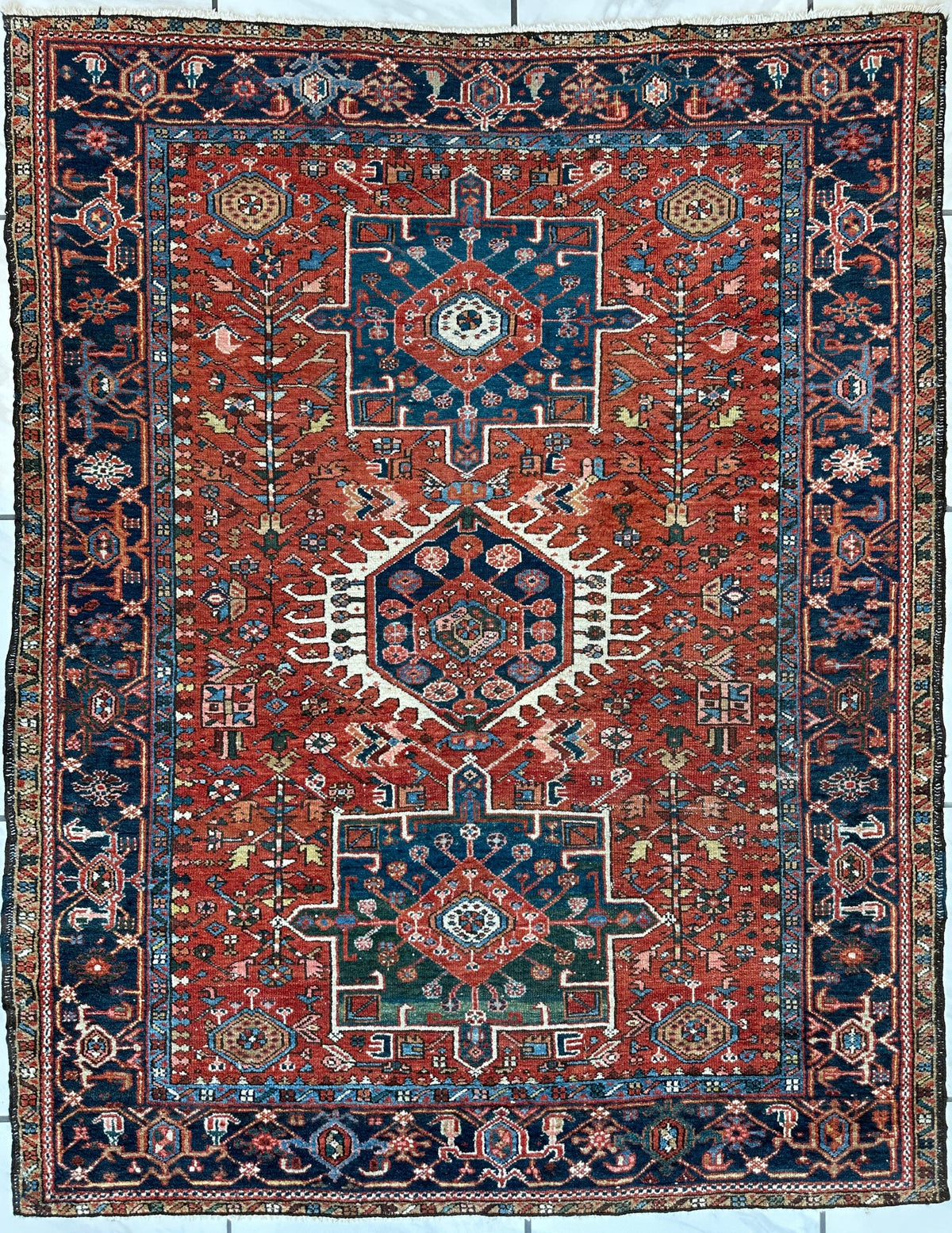 Antique Persian Karaja Rug 4'9" x 6', Hand-Knotted Wool, c. 1900