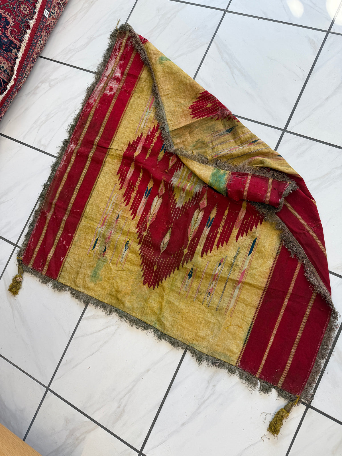 Antique 1850 Ottoman Silk Ceremonial Textile – Handwoven Anatolian Flatweave Panel, view 2
