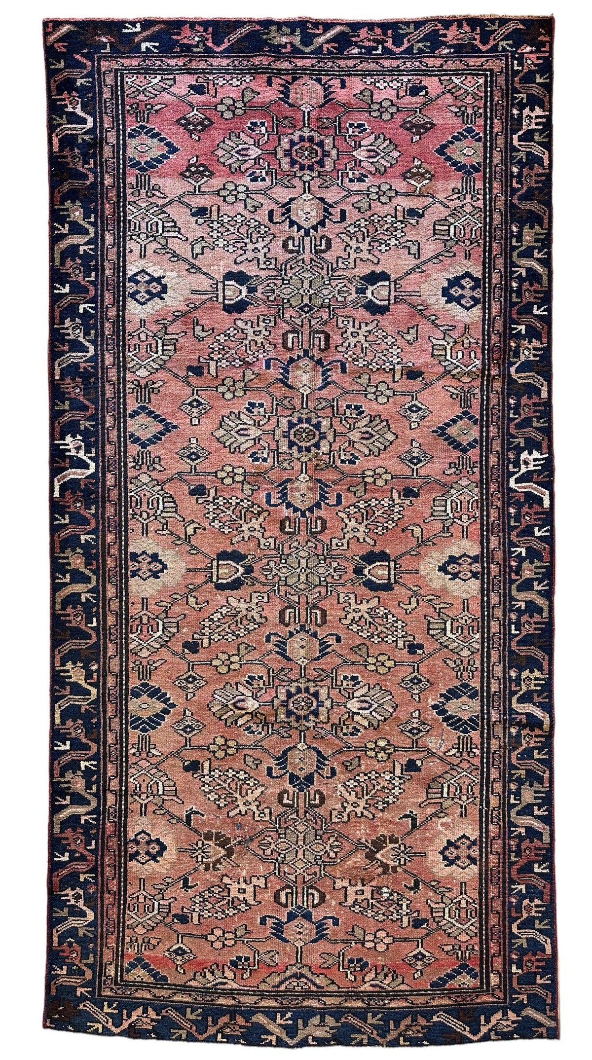 Vintage Persian Lilihan Rug 4'5" x 9'3", Hand-Knotted Wool, 1930s