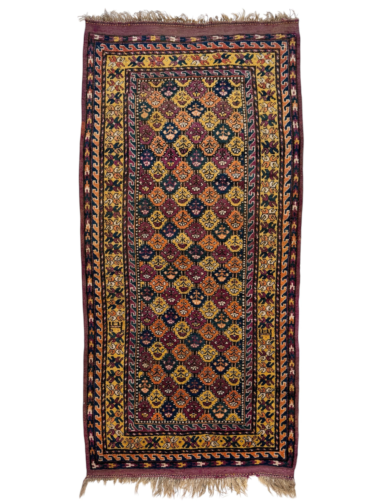 Antique Turkish Kurdish Rug 4' x 8'2", Hand-Knotted Wool, c. 1900