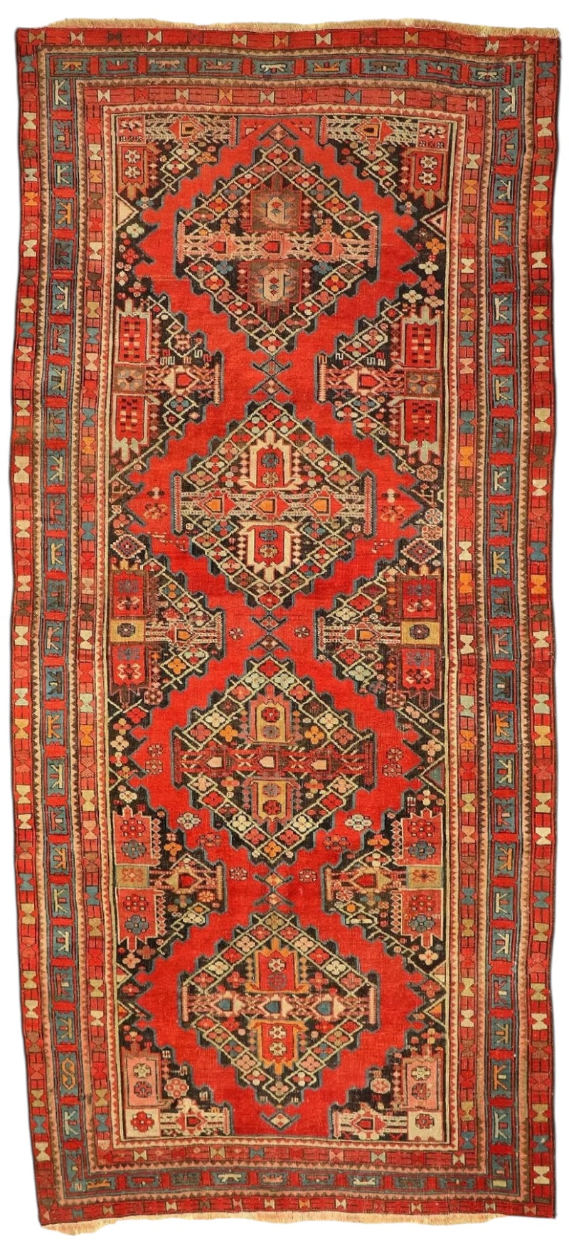 Antique Caucasian Karabagh Wool on Wool Runner Rug Late 19th Century Tribal Geometric