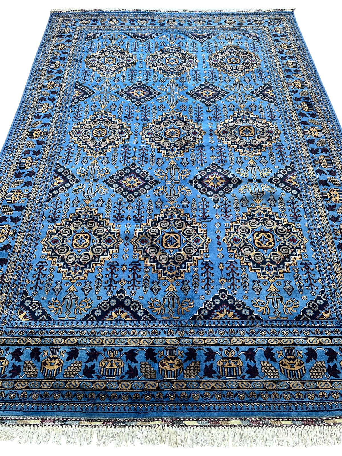 Afghan Zerkhaki Rug 6'7" x 9'9", Hand-Knotted Wool, Blue, view 2