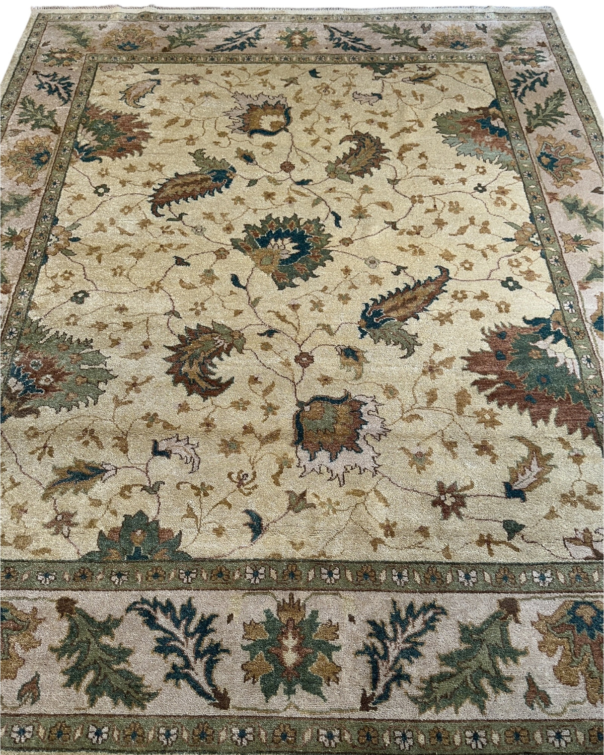 Indian Oushak Rug 7'9" x 9'9", Hand-Knotted Wool, Ivory & Beige, view 2