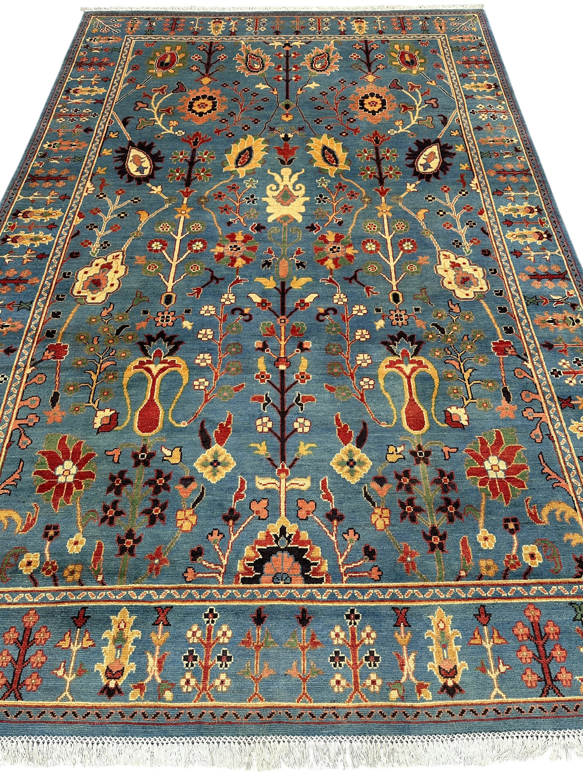 Afghan Kazak Rug 6'7" x 9'11", Hand-Knotted Wool, Tree of Life, view 2
