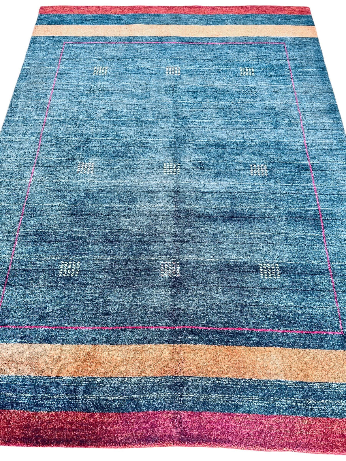 Indian Gabbeh Rug 4'11" x 6'9", Hand-Loomed Wool & Bamboo Silk, Blue, view 2