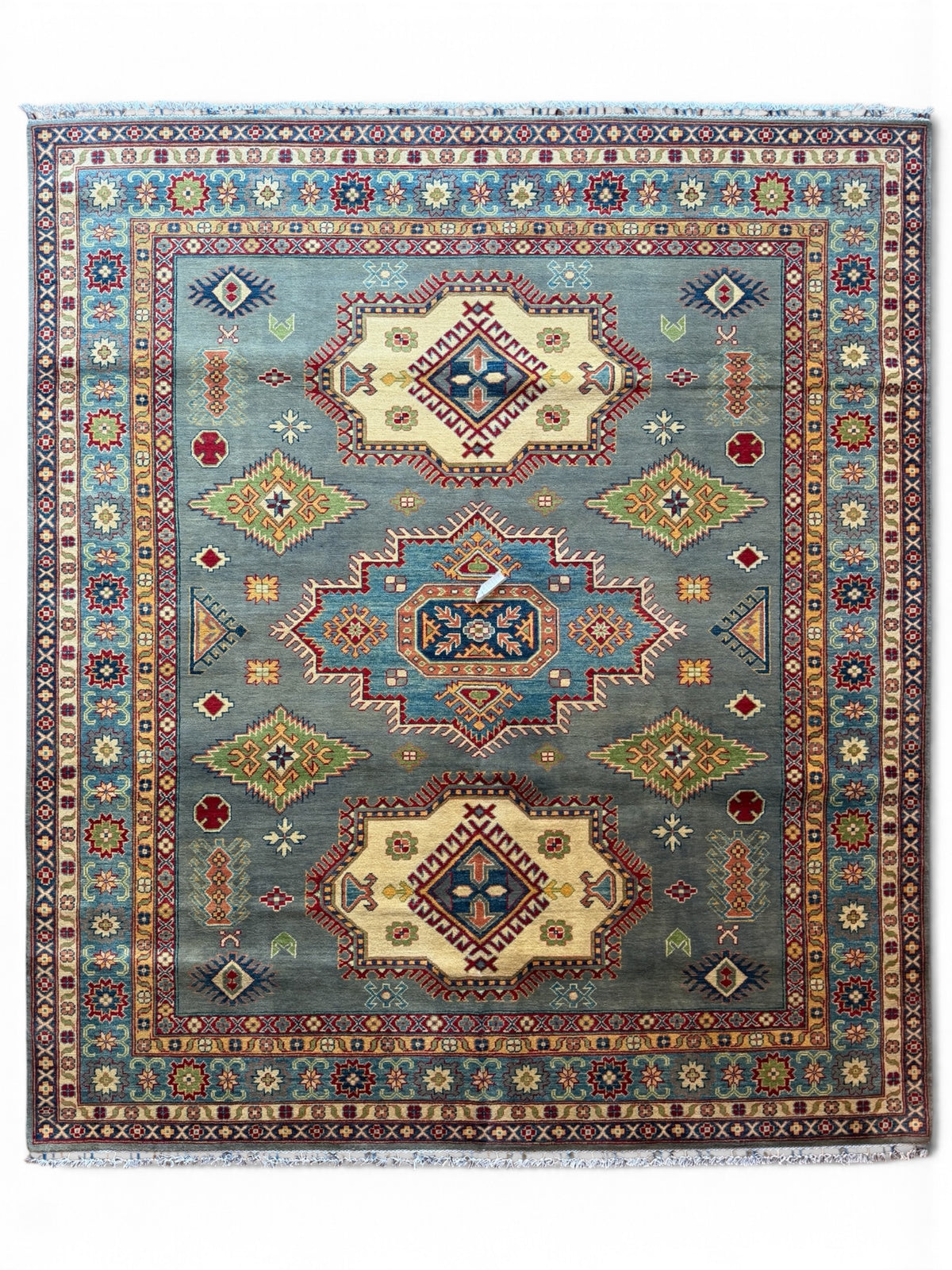 Hand-Knotted Afghani Kazak Wool Rug – 8’2″ x 9’10″