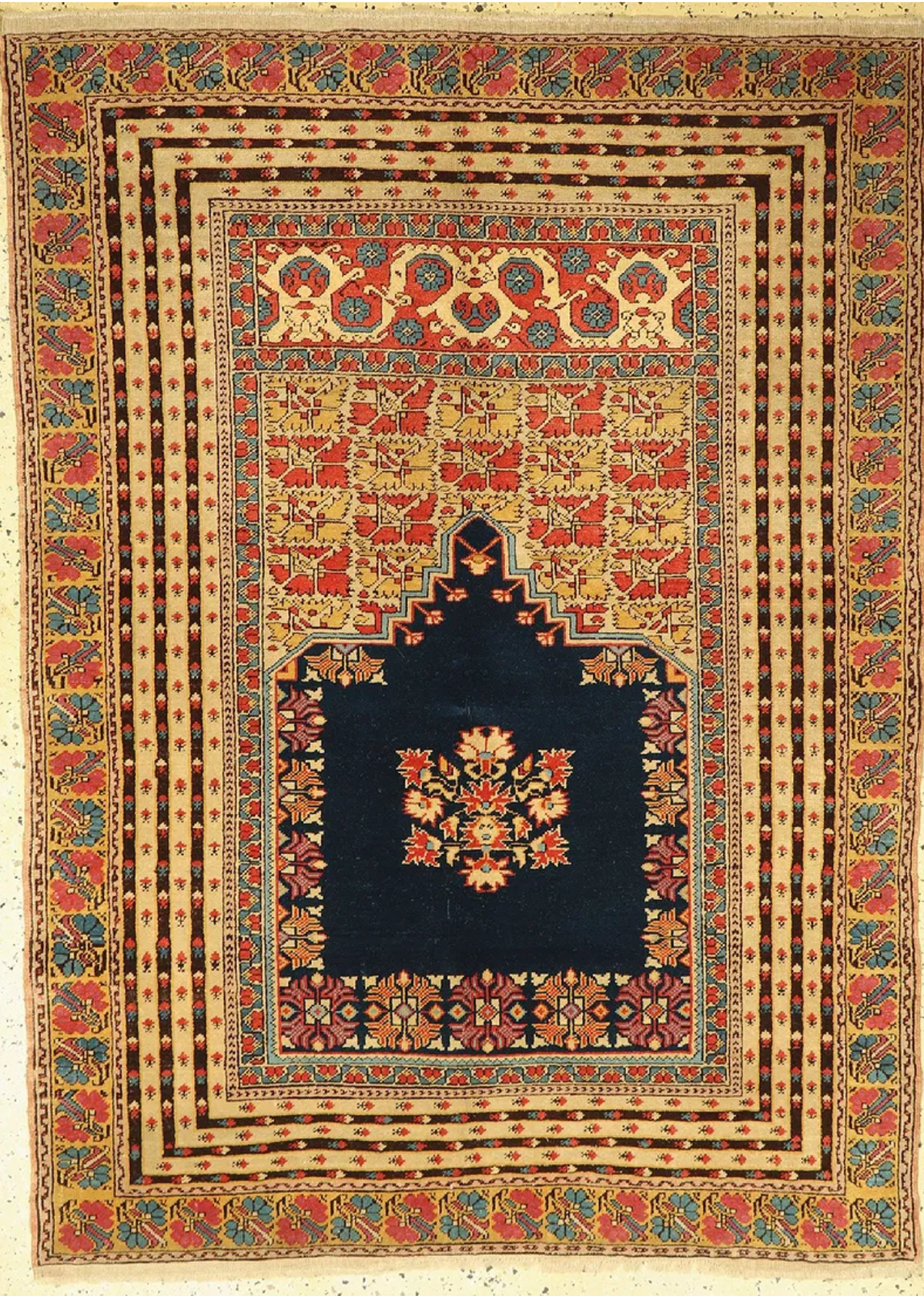 Antique Turkish Ghiordes Prayer Rug 4'3" x 5'10"