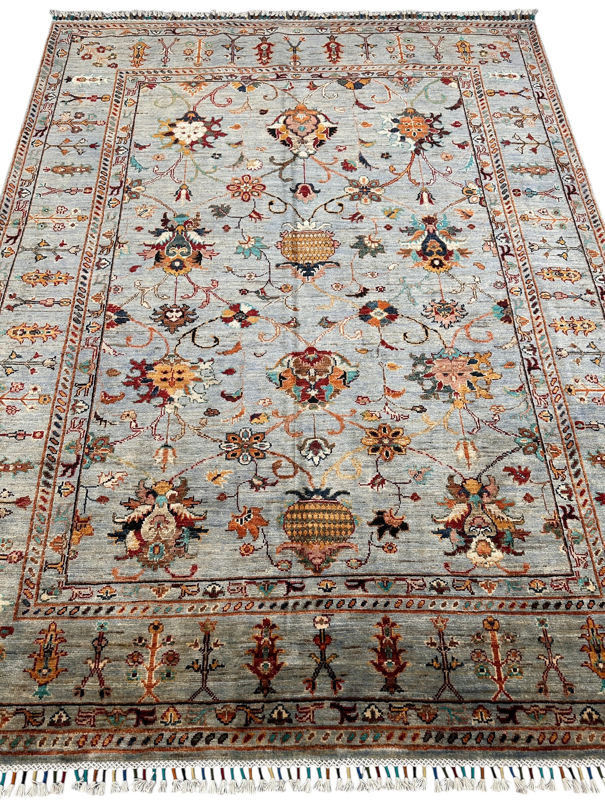 Afghan Chobi Sultani Rug 5'9" x 7'6", Hand-Knotted Ghazni Wool, Cream, view 2