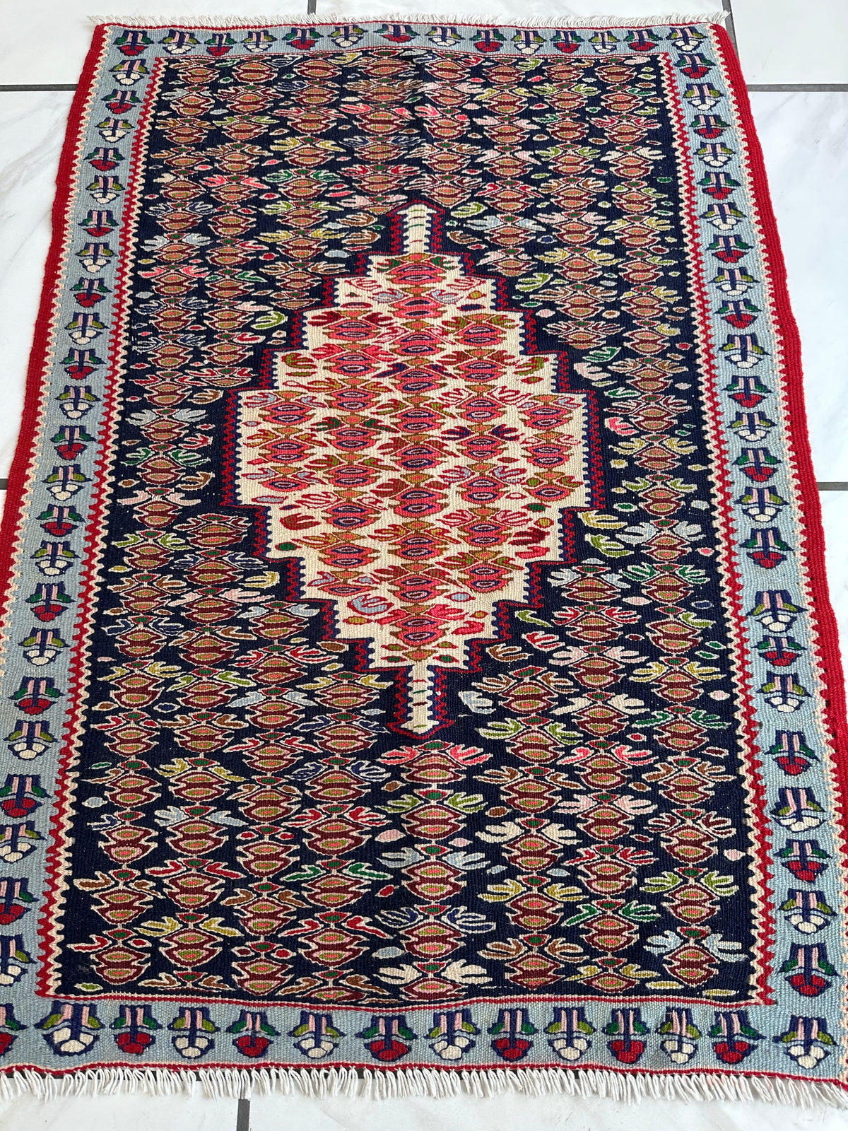 Vintage Persian Senneh Rug 26" x 40", Hand-Woven Wool, 1970s, view 2
