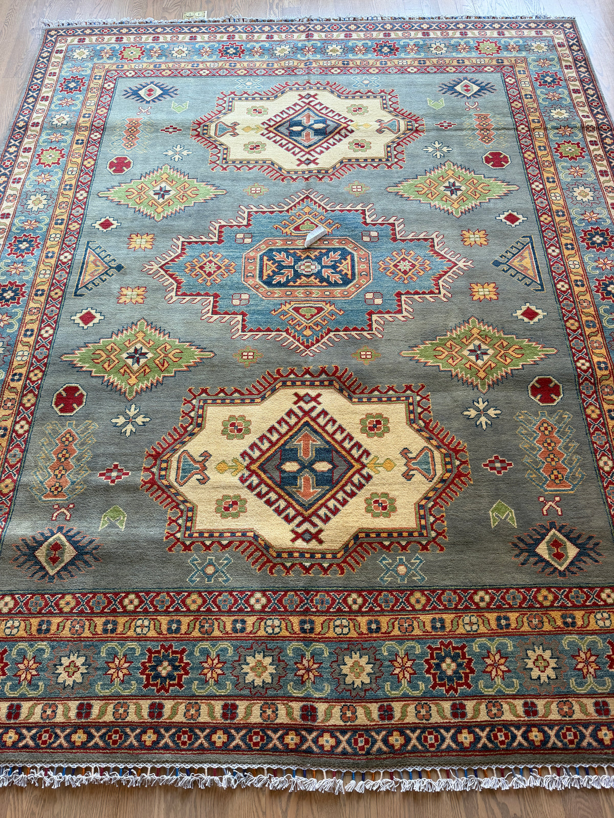 Hand-Knotted Afghani Kazak Wool Rug – 8’2″ x 9’10″