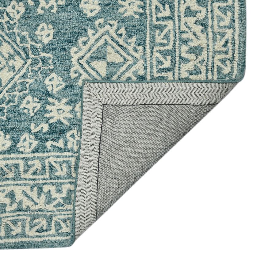 Indian Rug 8x11, Teal & Ivory, Hand-Tufted Wool, view 2