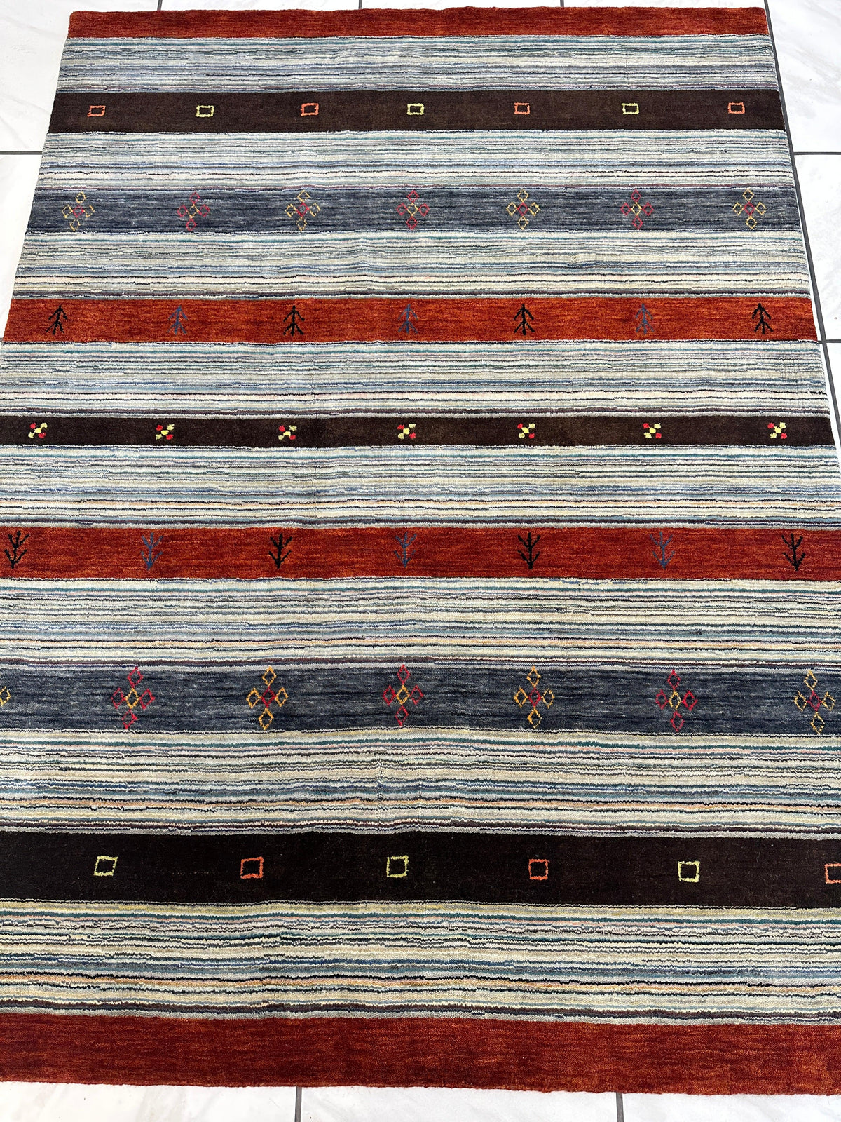 Indian Gabbeh Rug 5'2" x 7', Hand-Knotted Wool & Bamboo Silk, Black, view 2