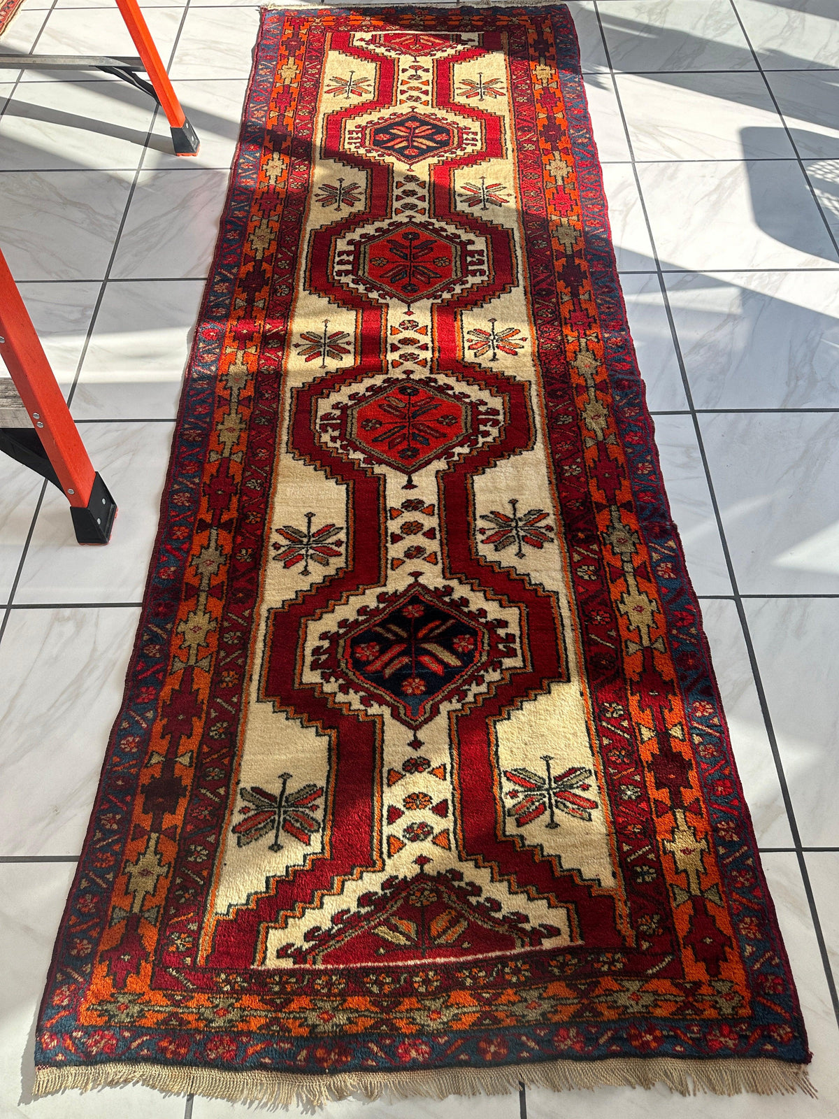 Vintage Persian Meshkin Runner 3'6" x 9'10", Hand-Knotted Wool, 1950s, view 2