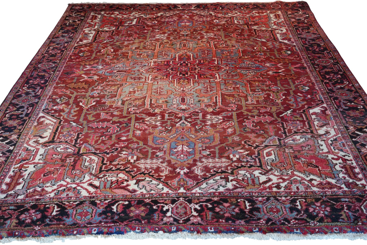 Vintage Persian Heriz Rug 7'10" x 9'8", Hand-Knotted Wool, 1940s, view 2