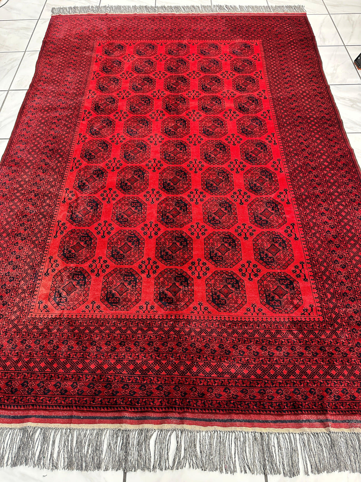 Afghan Ersari Rug 6'7" x 9'6", Hand-Knotted Wool, Red, view 2