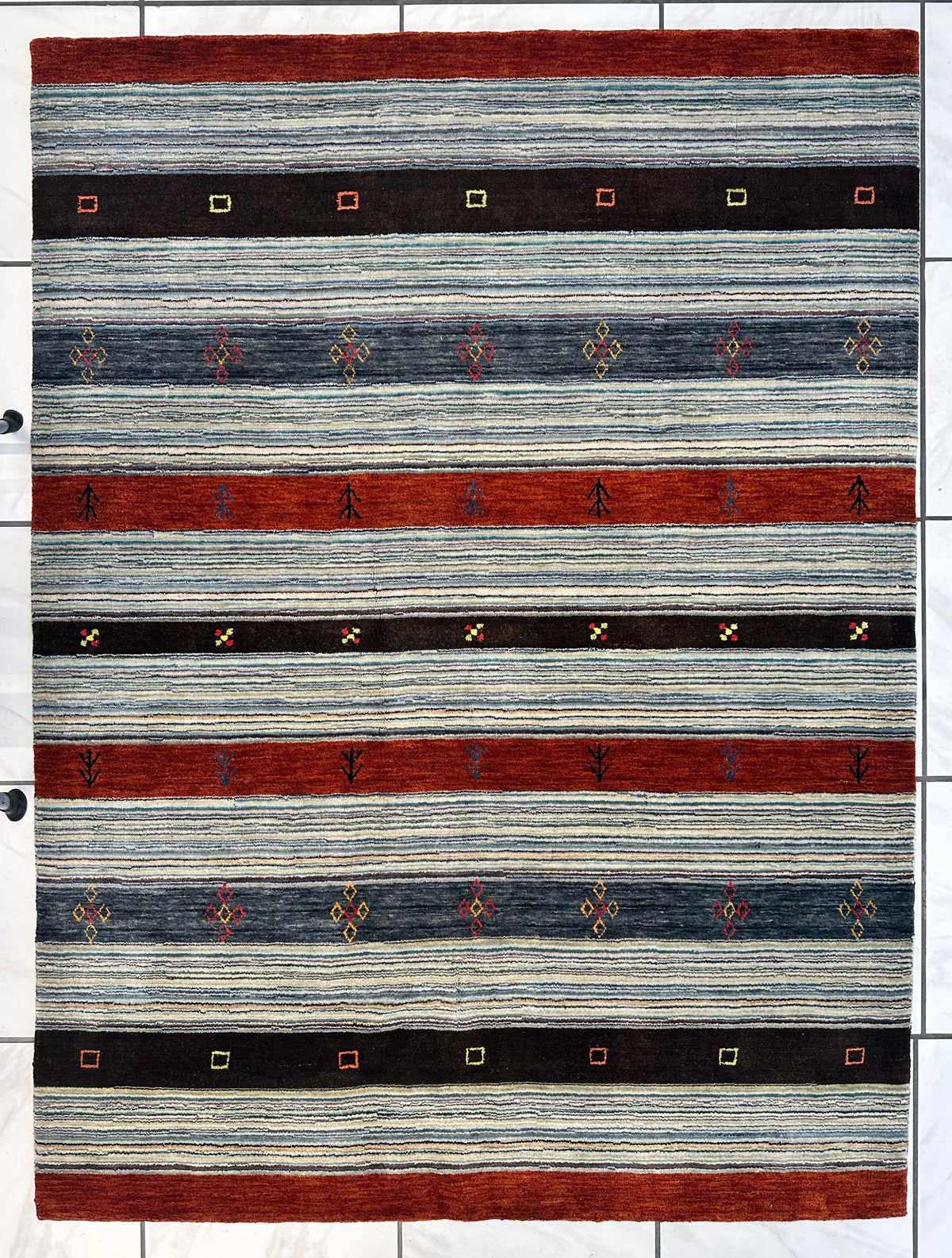Indian Gabbeh Rug 5'2" x 7', Hand-Knotted Wool & Bamboo Silk, Black
