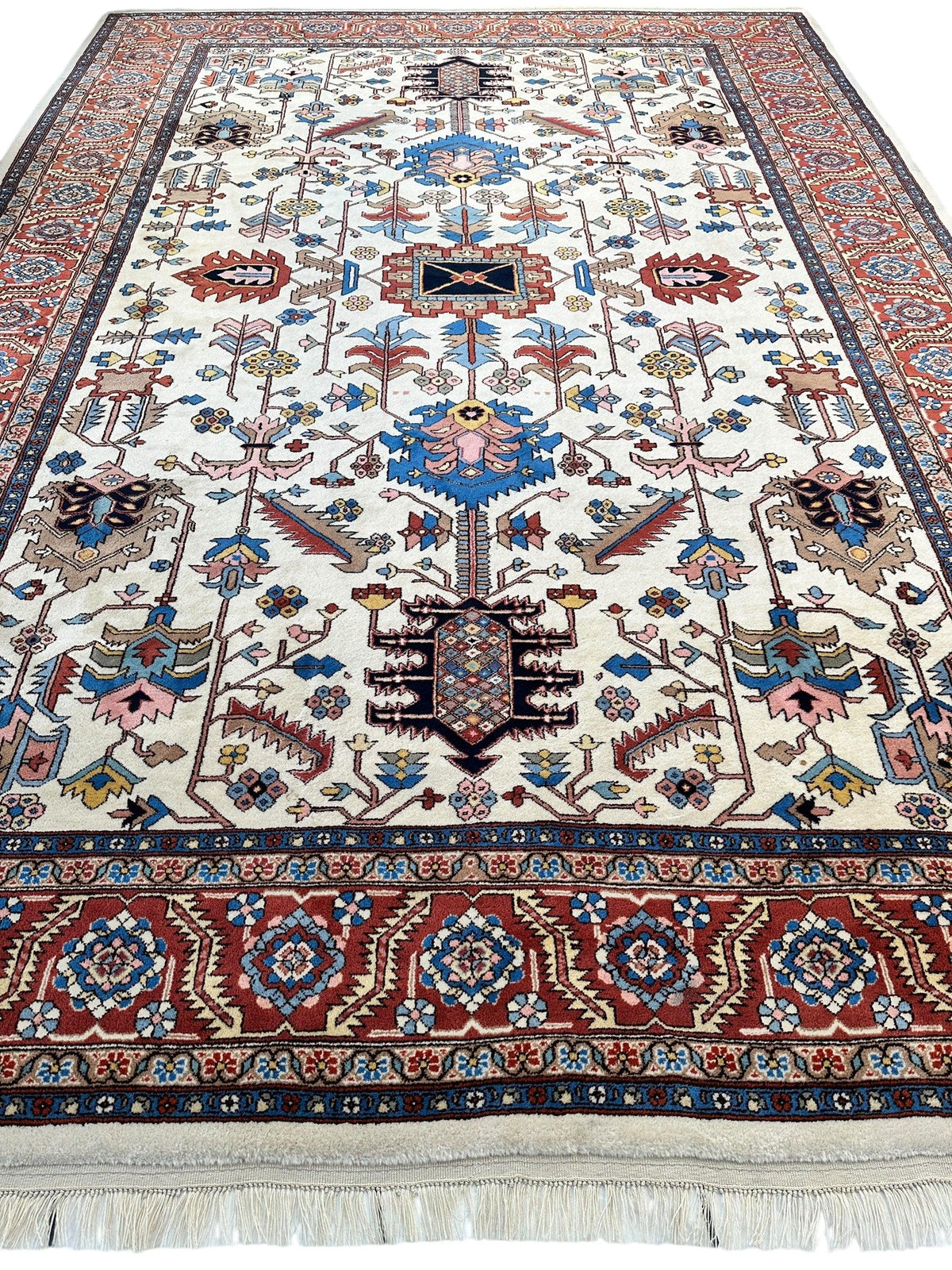 Vintage Afghan Serapi Rug 10'10" x 15'10", Hand-Knotted Wool, Blue, view 2