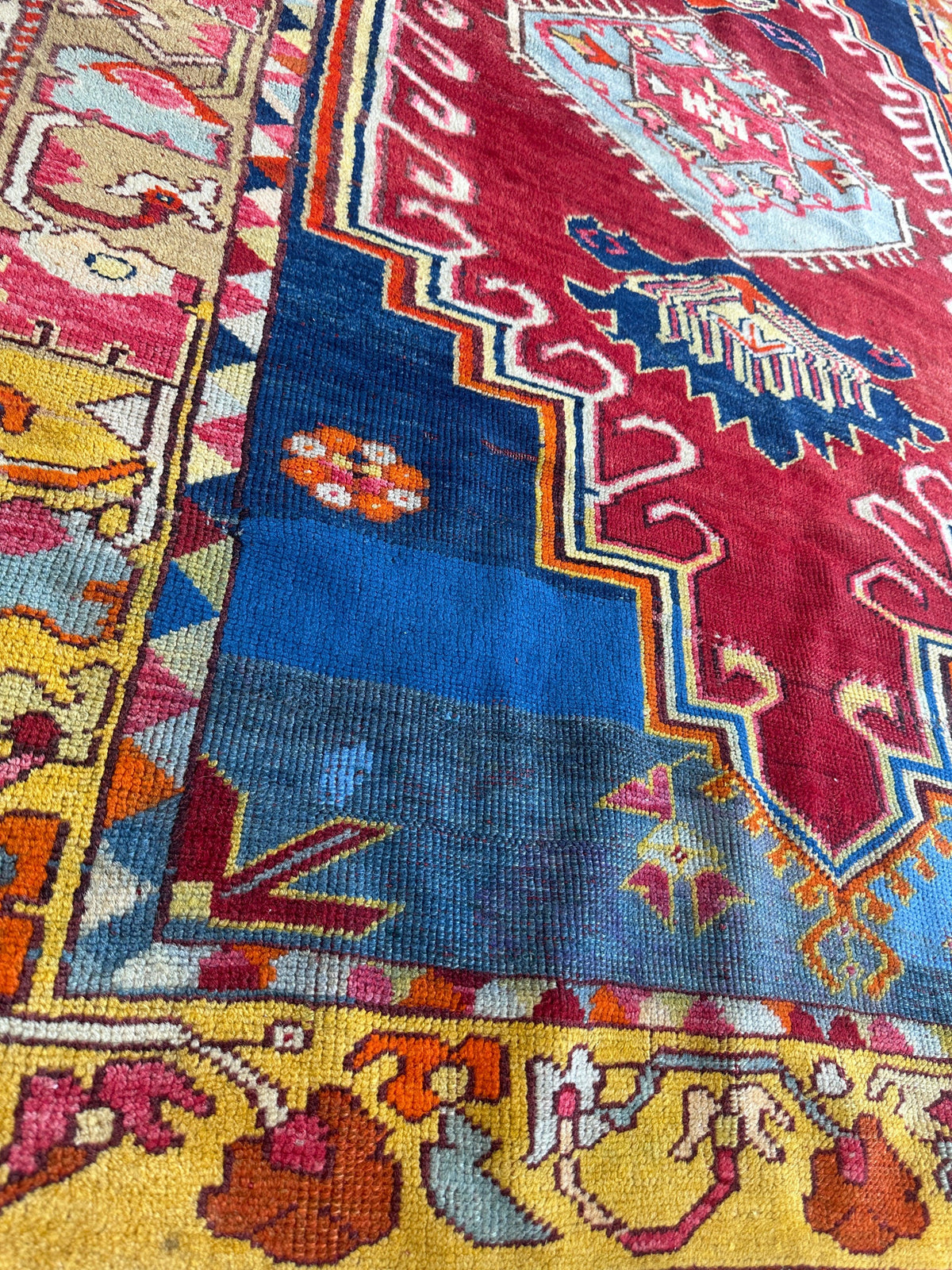 Antique Turkish Melas Rug 4'3" x 5'11", Hand-Knotted Wool, Blue, view 2