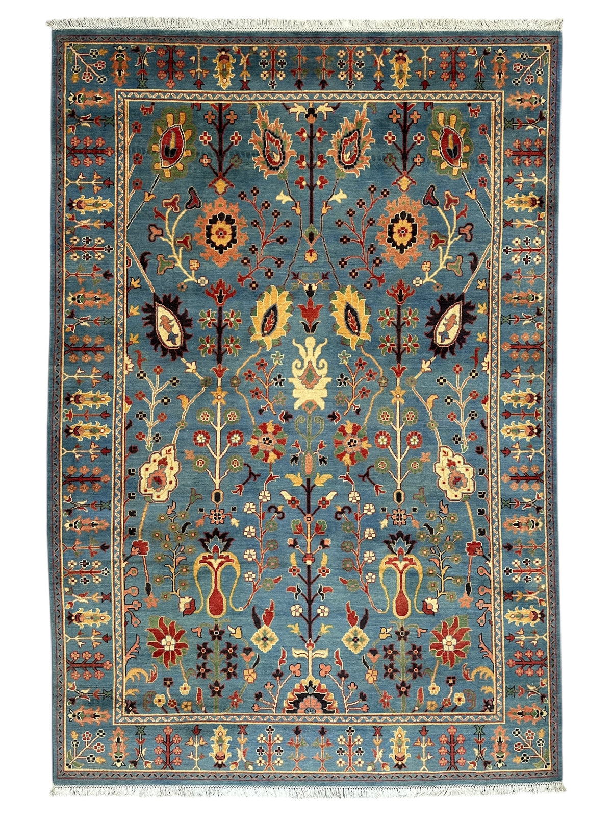 Afghan Kazak Rug 6'7" x 9'11", Hand-Knotted Wool, Tree of Life