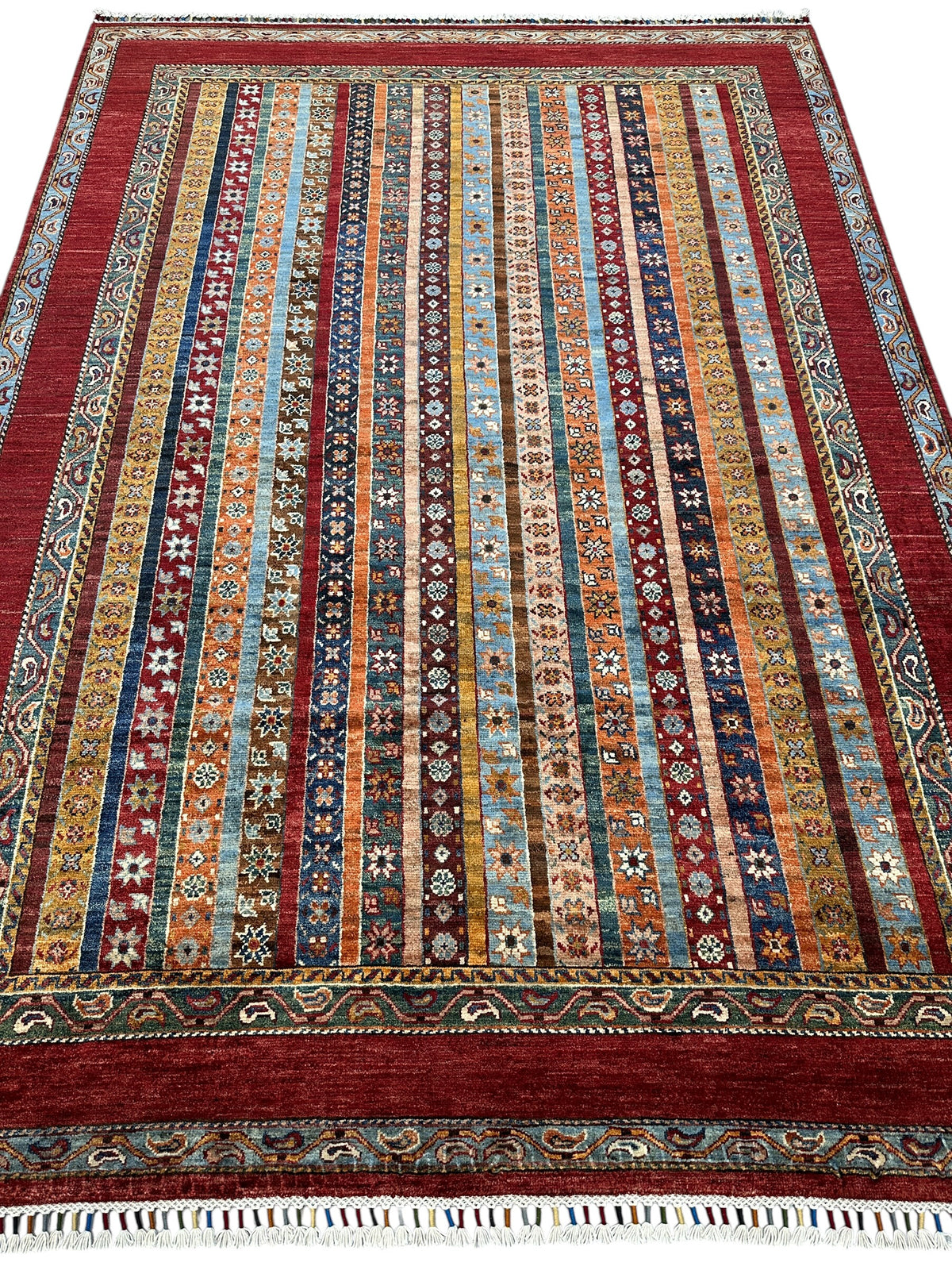 Afghan Khorjin Rug 5'10" x 8', Hand-Knotted Wool, Red, Blue & Orange, view 2