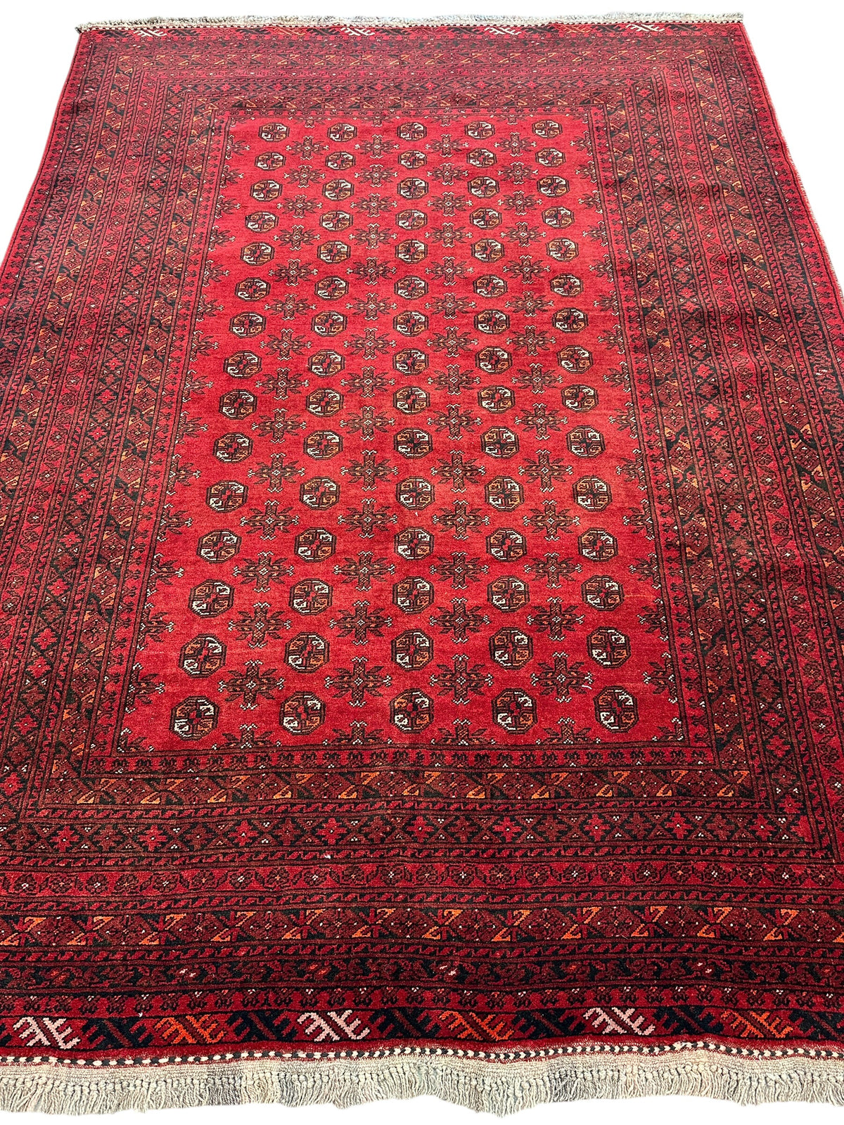 Afghan Turkmen Gul Rug 7x9, Red, Burgundy, Navy & Ivory, Hand-Knotted Wool, view 2