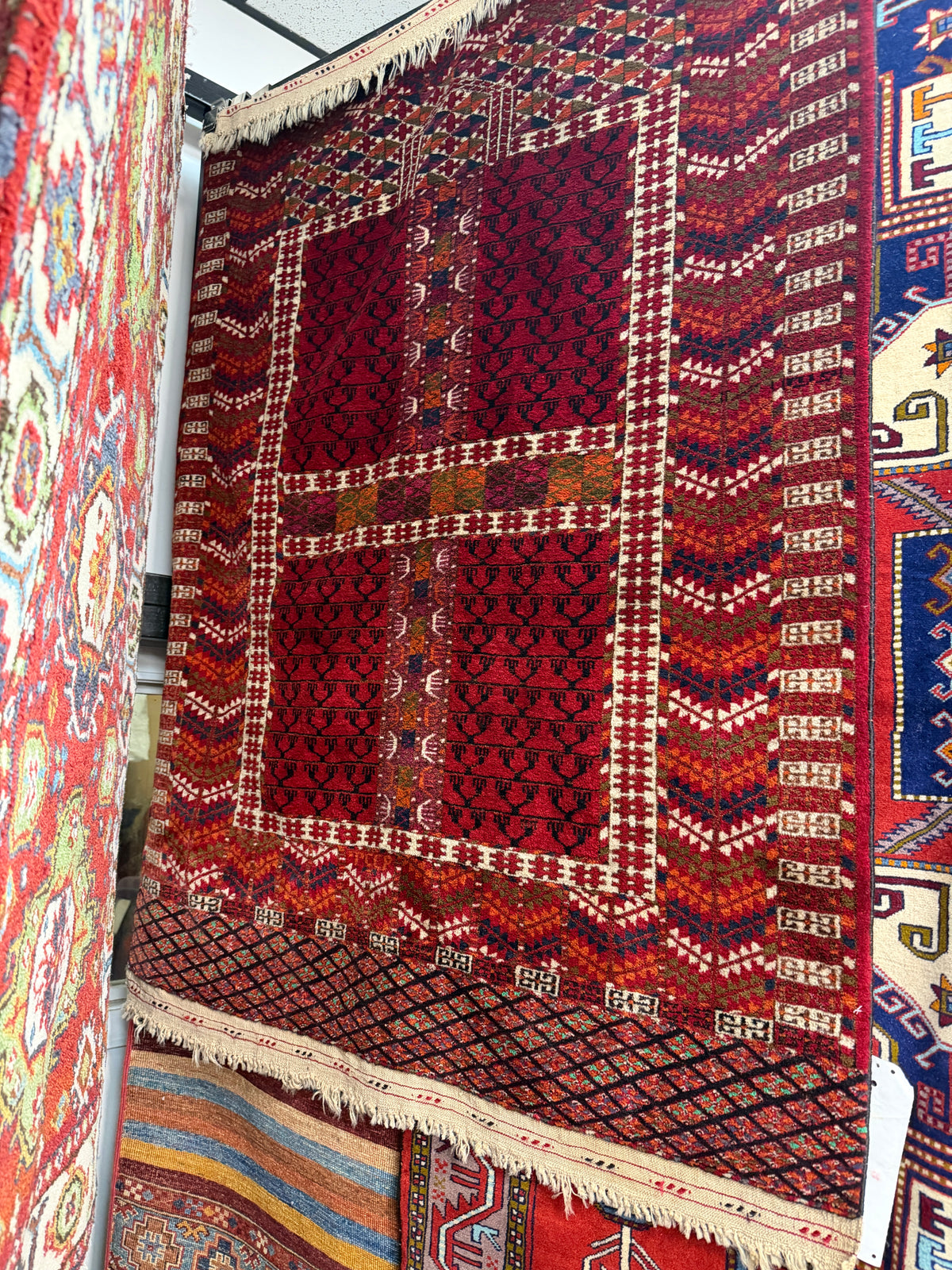 Vintage Afghan Bukhara Rug 3'5" x 4'10", Wool