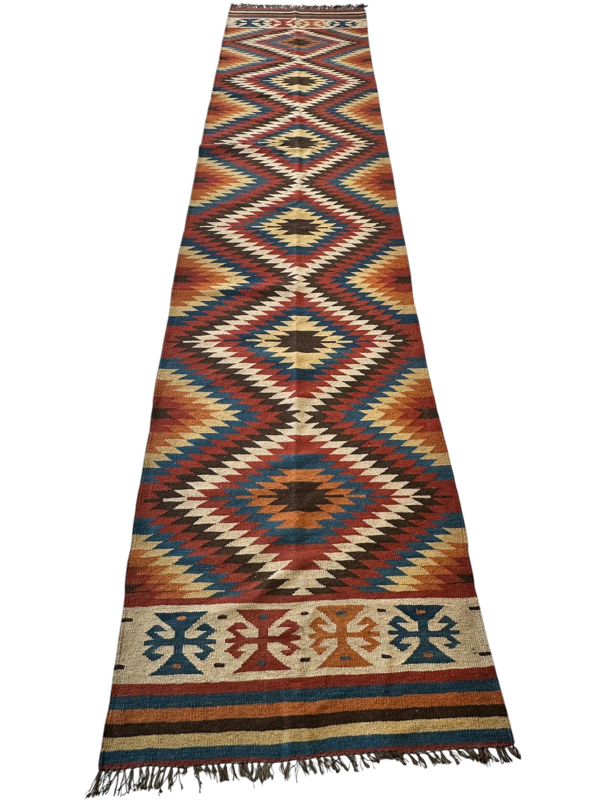 Vintage Afghan Kilim Runner 2'8" x 12'4", Hand-Woven Wool, Blue, view 2
