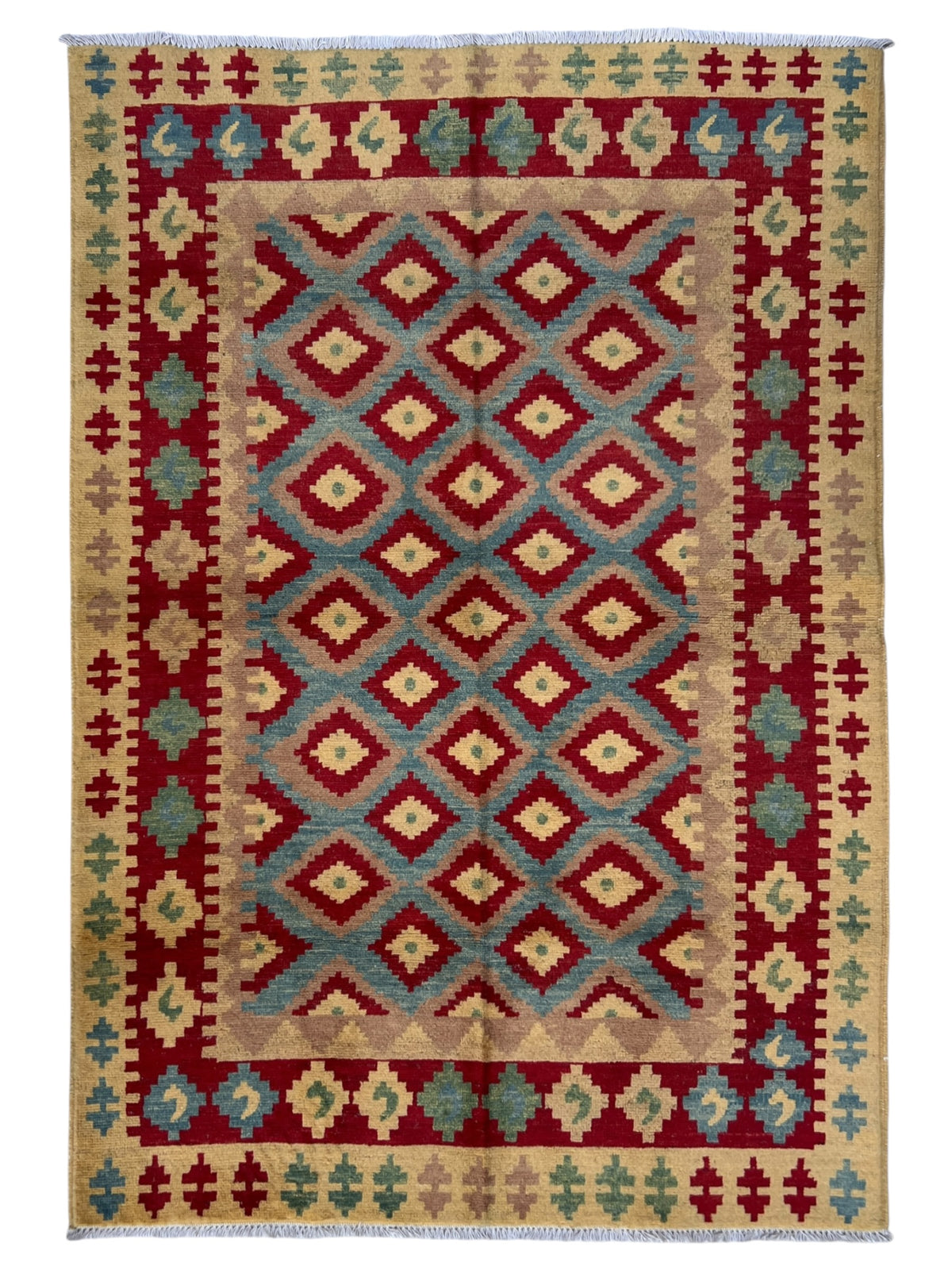Chobi Rug 2x3 | Red, Gold & Green | hand-knotted wool