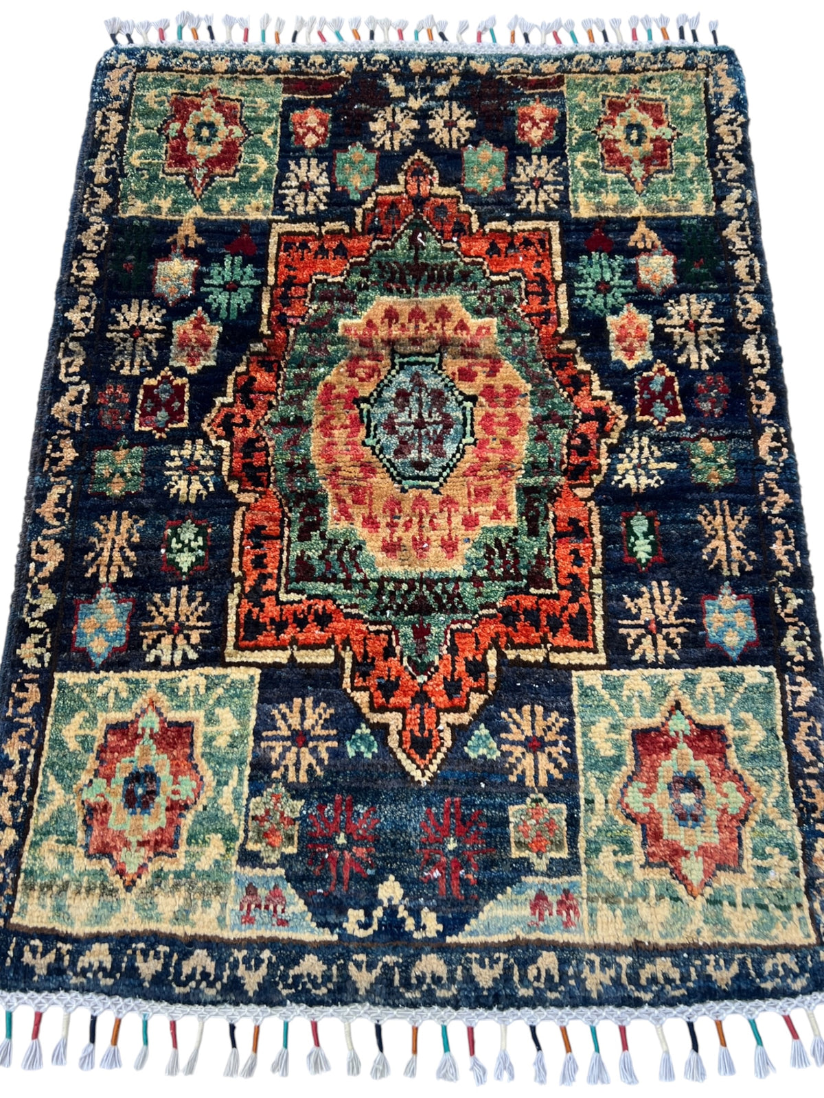 Chobi Rug 2x3 | hand-knotted wool | full view, end