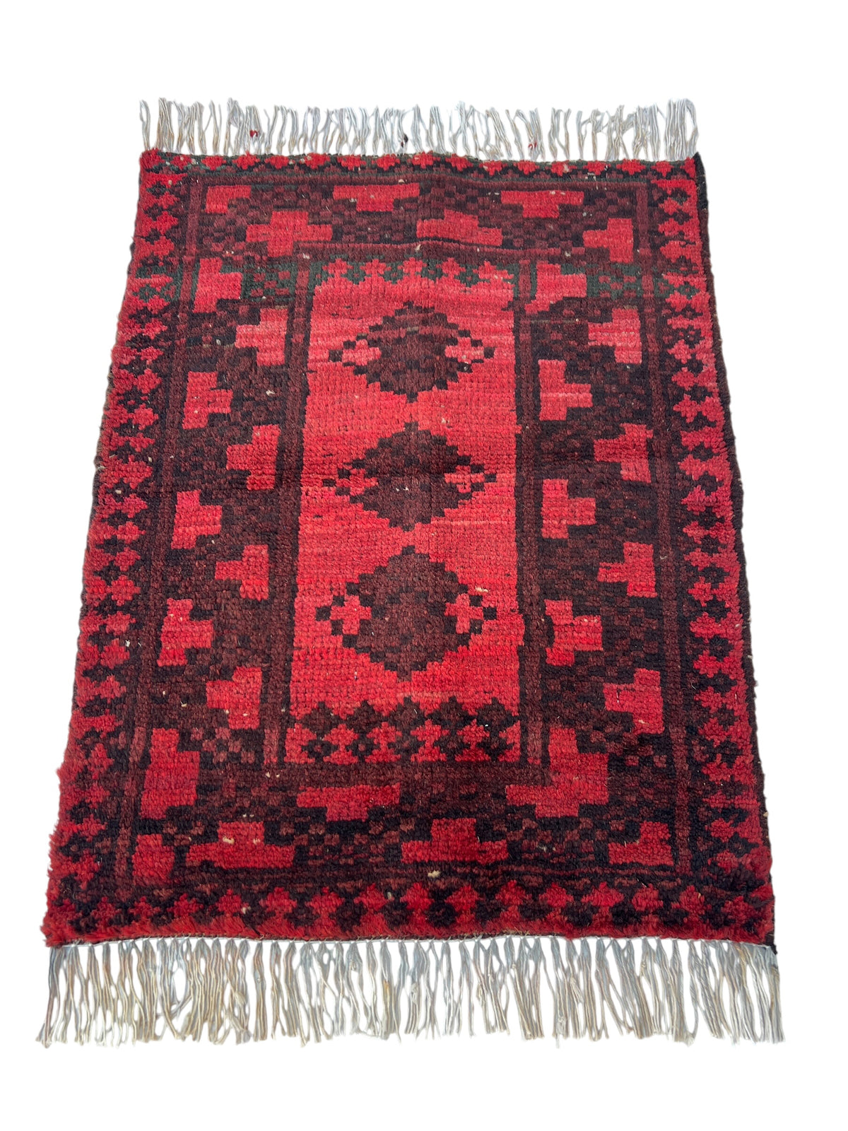 Baluch Rug 2x2 | Red, Brick & Charcoal | hand-knotted wool | full view, end