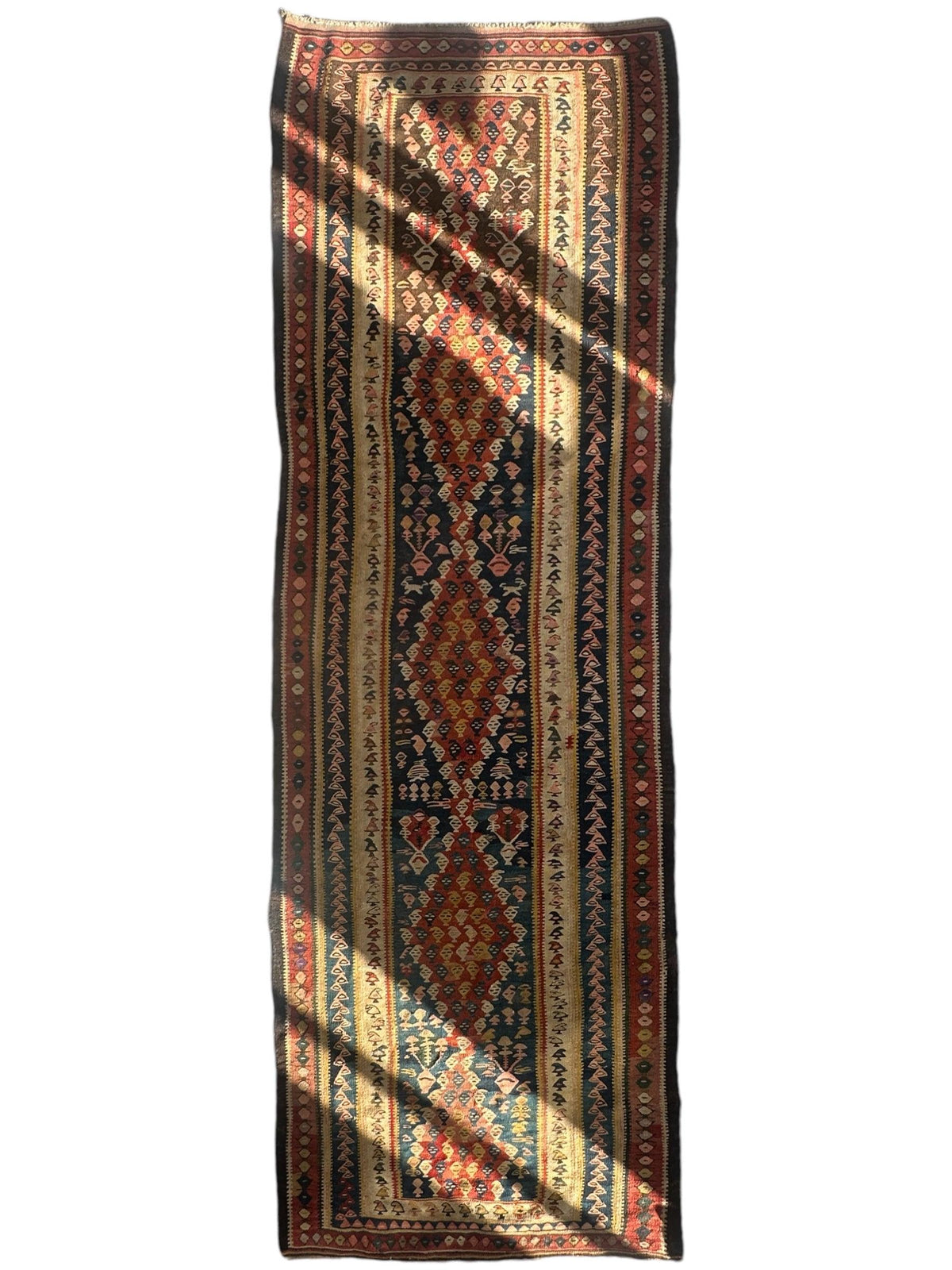 Antique Persian Bidjar Kilim Runner 3'8" x 10'10", Hand-Woven Wool