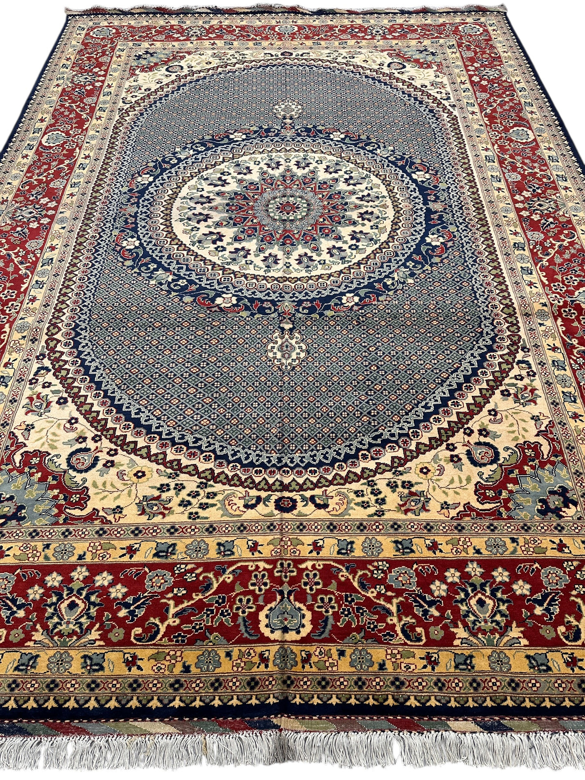 Afghan Tabriz Rug 8x12, Gray, Red & Ivory, Hand-Knotted Wool, view 2