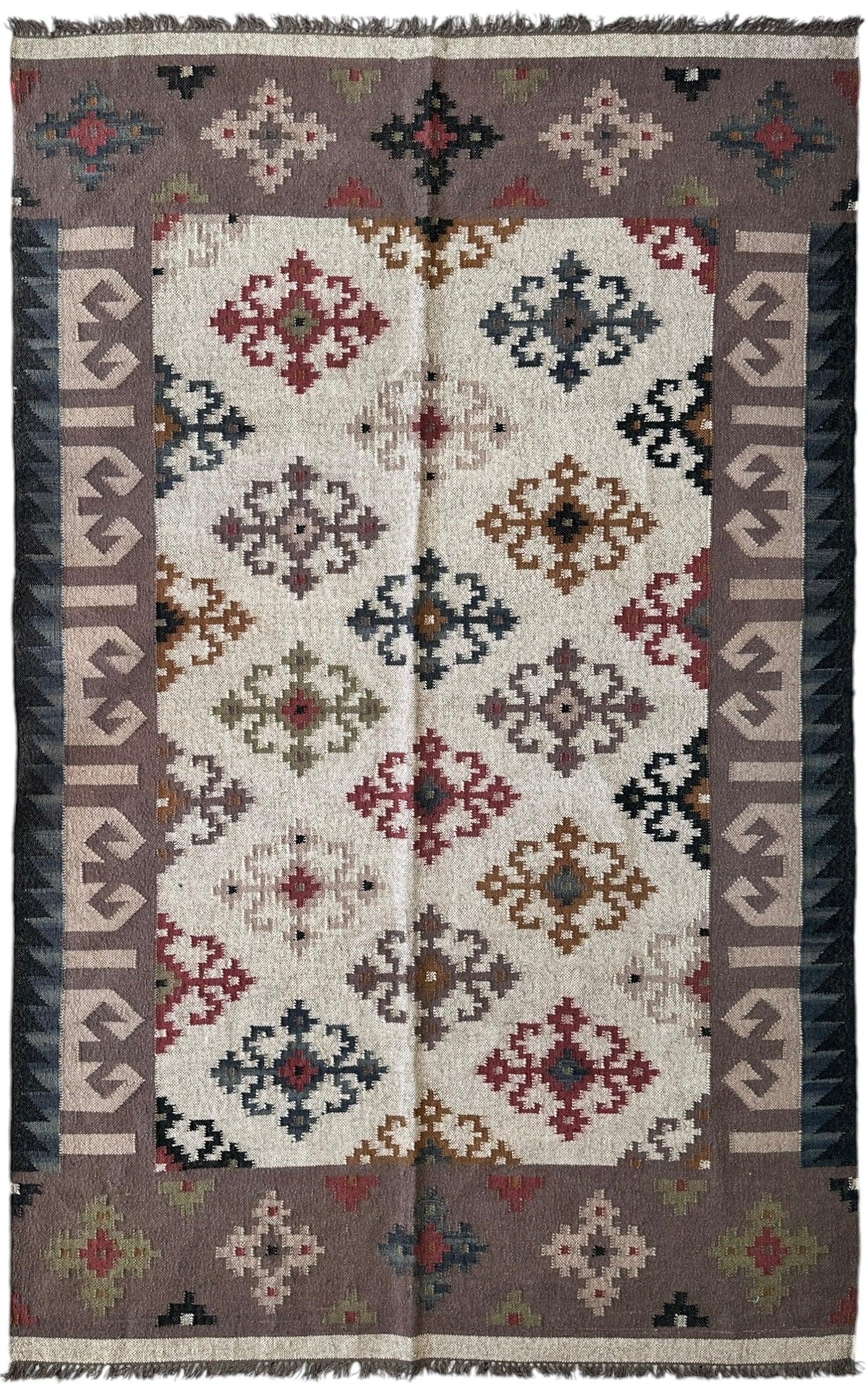 Indo-Turkish Kilim Rug 6'2" x 9'5", Hand-Woven Wool, Geometric