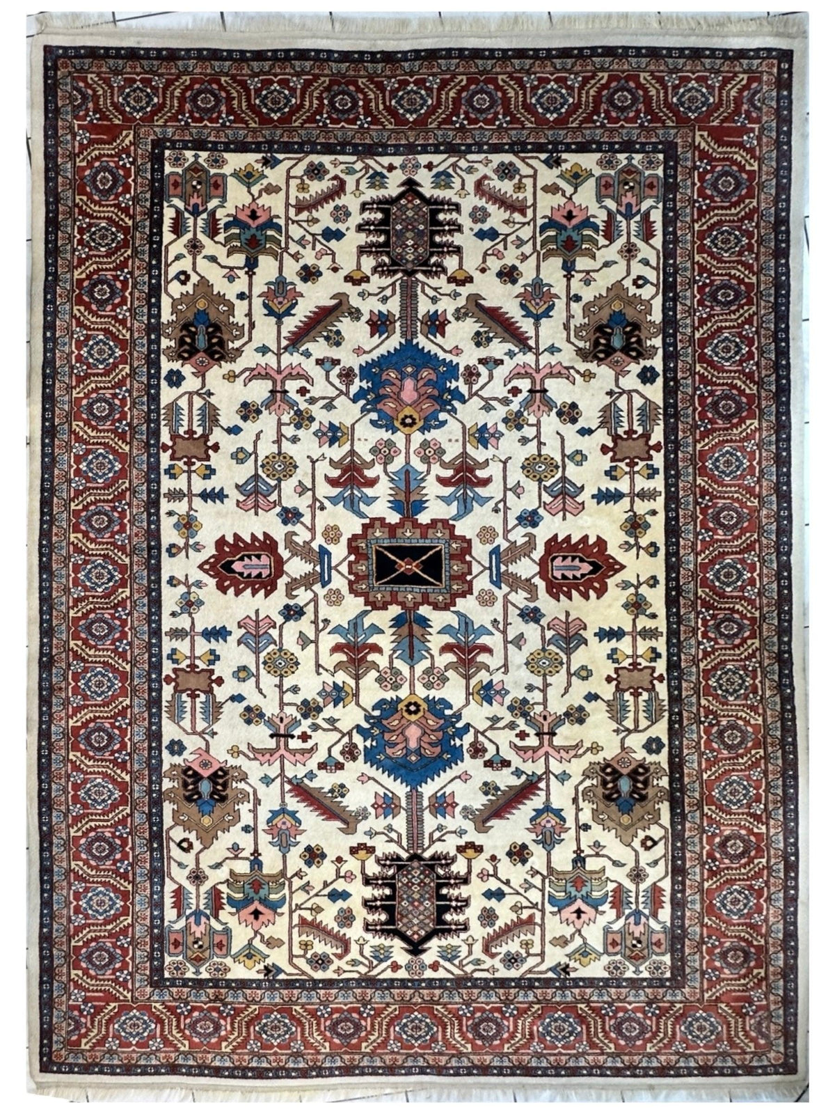Vintage Afghan Serapi Rug 10'10" x 15'10", Hand-Knotted Wool, Blue