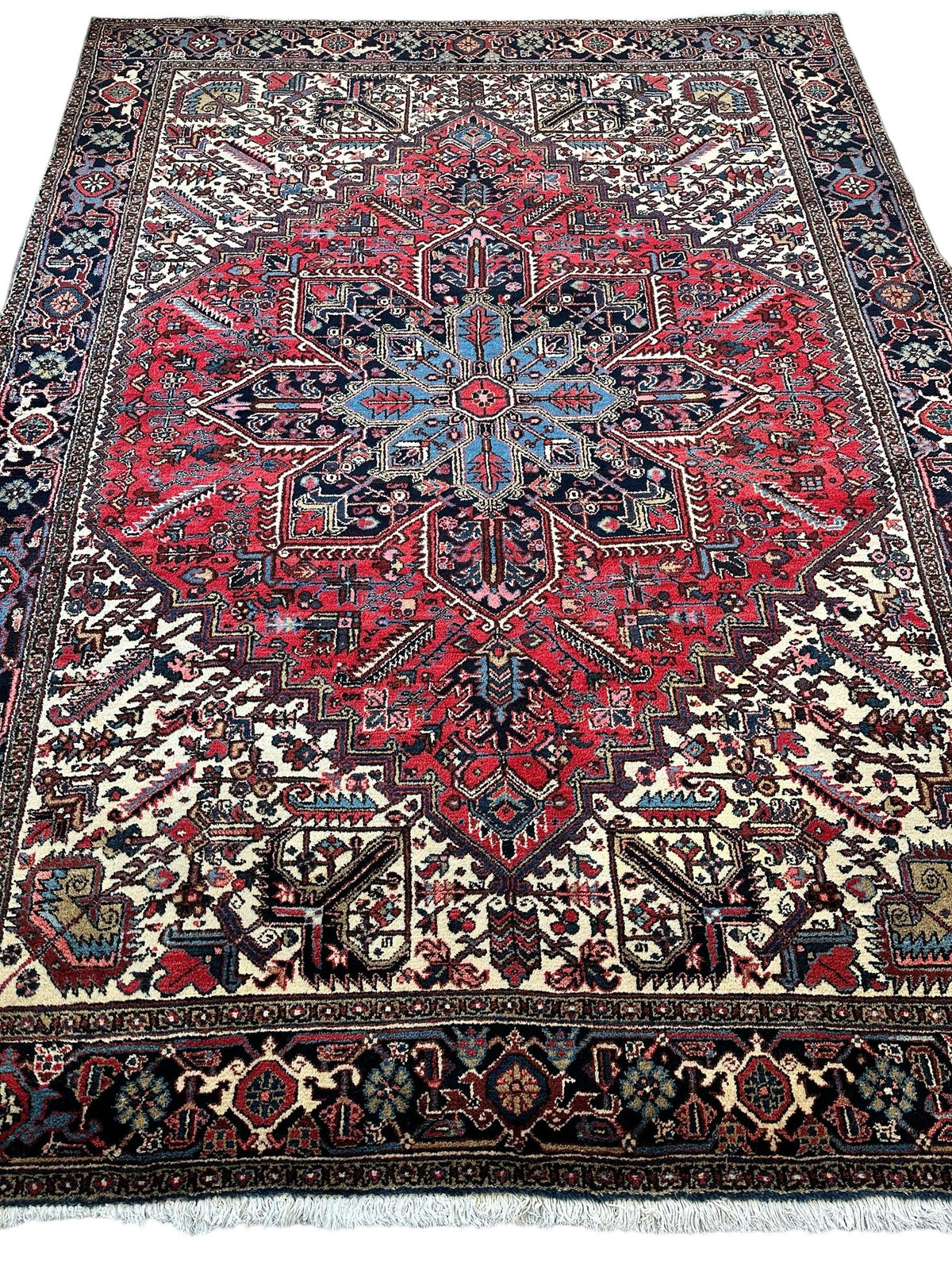 Vintage Persian Heriz Rug 9' x 11'10", Hand-Knotted Wool, 1960s