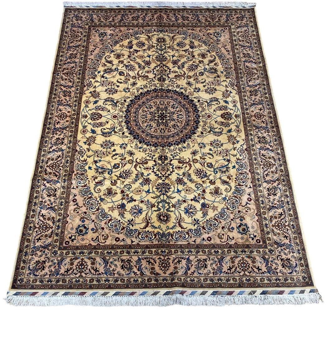 Hand-Knotted Nain Rug 7x10 | Soft, Lustrous Belgian Wool | Beige Floral Medallion Area Rug