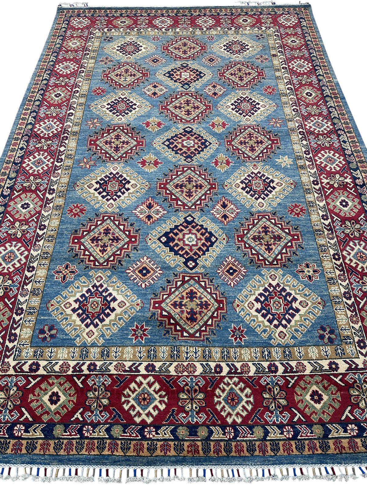 Afghan Kazak Rug 6x10, Light Blue, Red & Ivory, Hand-Knotted Wool, view 2