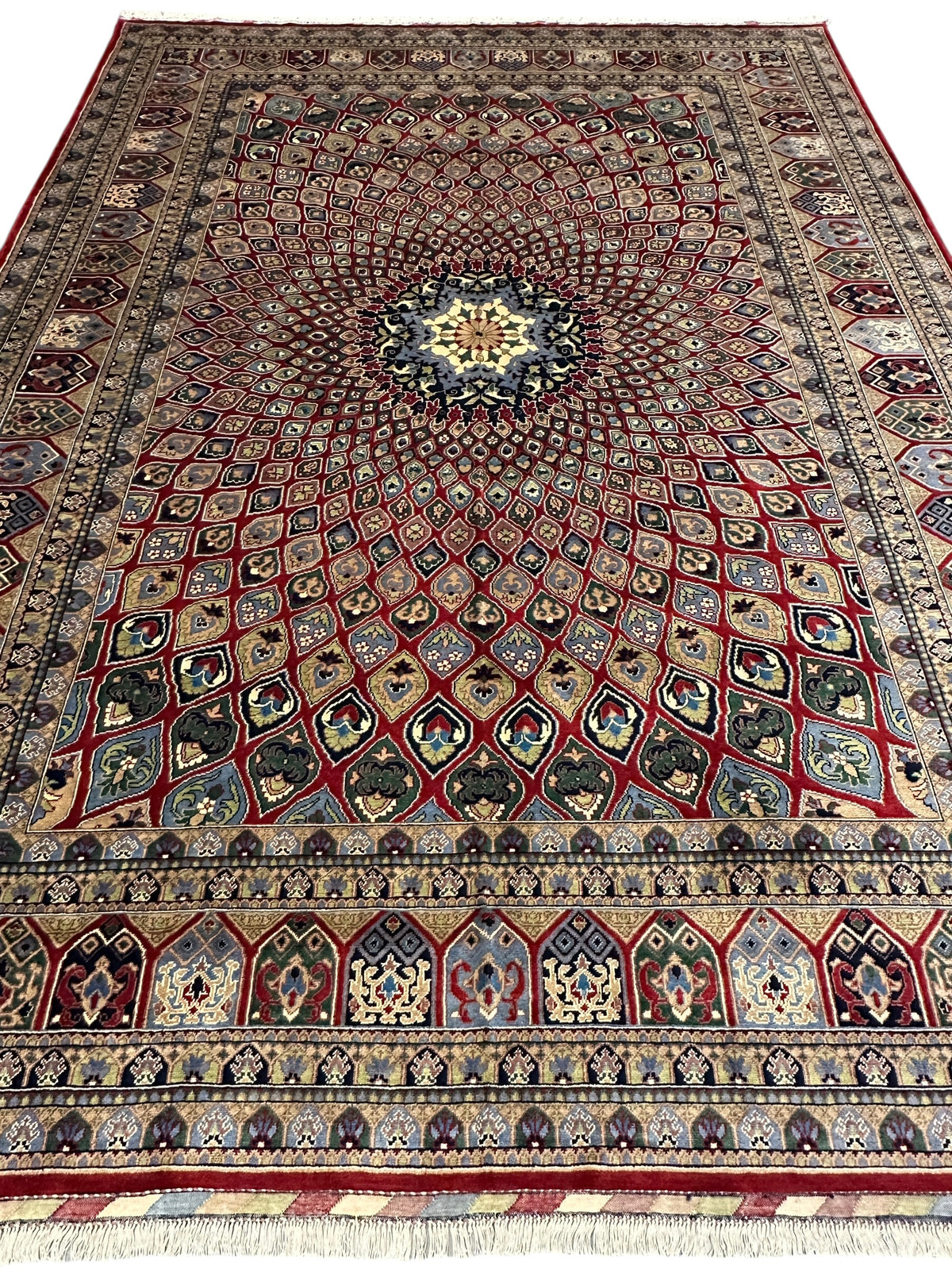 Afghan Rug 8x11, Red, Beige & Light Blue, Hand-Knotted Wool, view 2