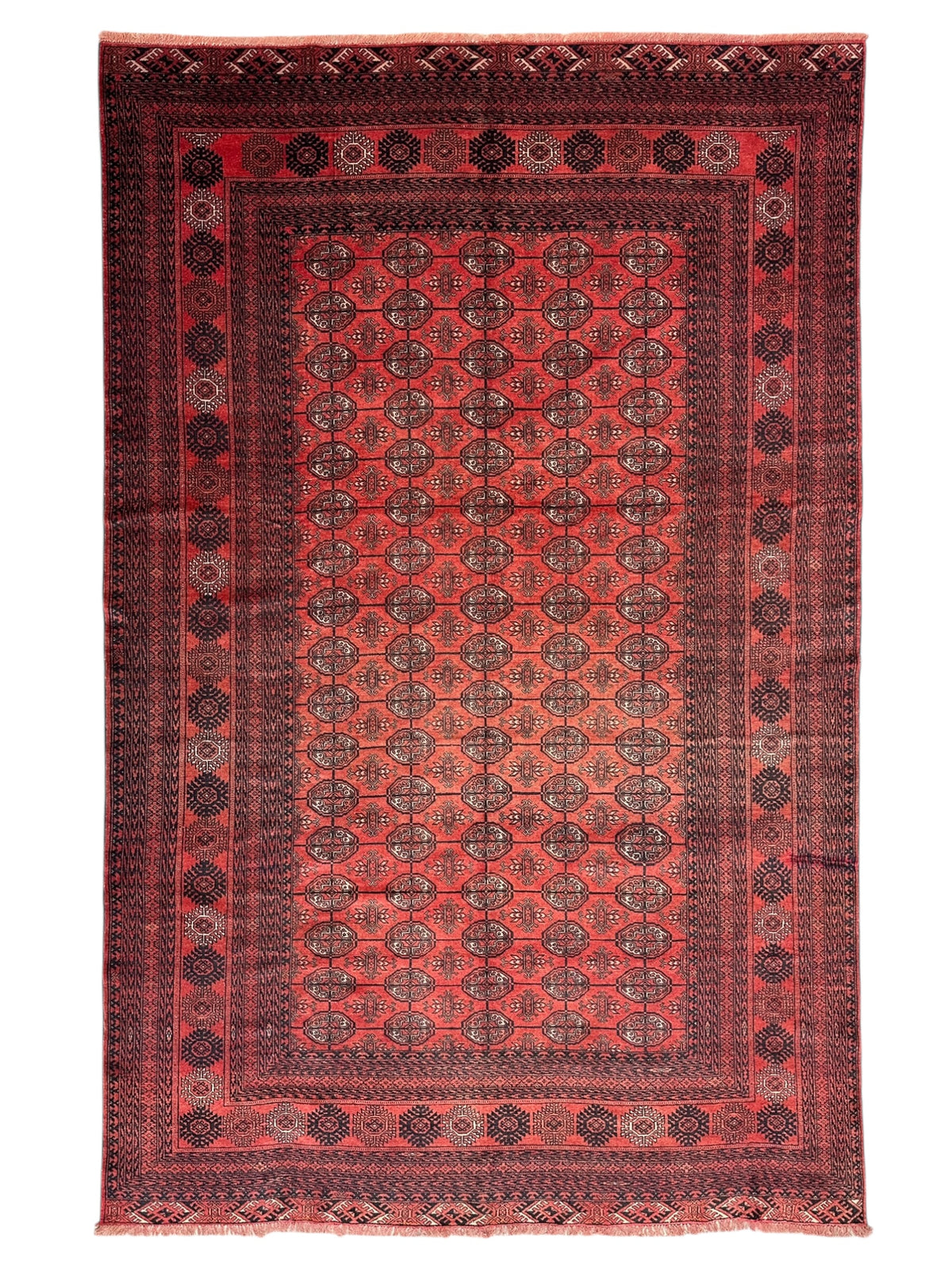 Afghan Mauri Rug 6x10, Rust, Black & Burgundy, Hand-Knotted Wool