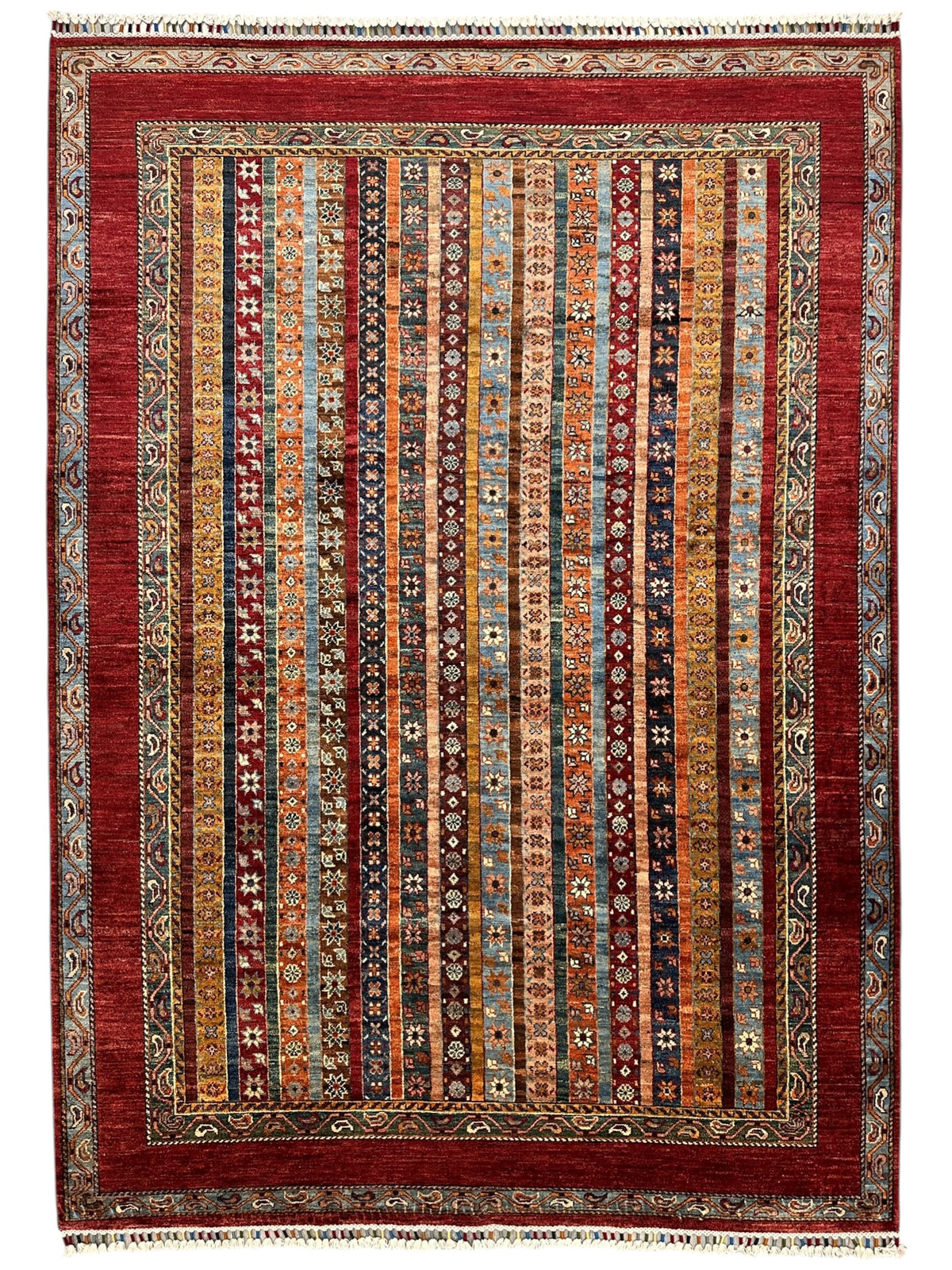 Afghan Khorjin Rug 5'10" x 8', Hand-Knotted Wool, Red, Blue & Orange