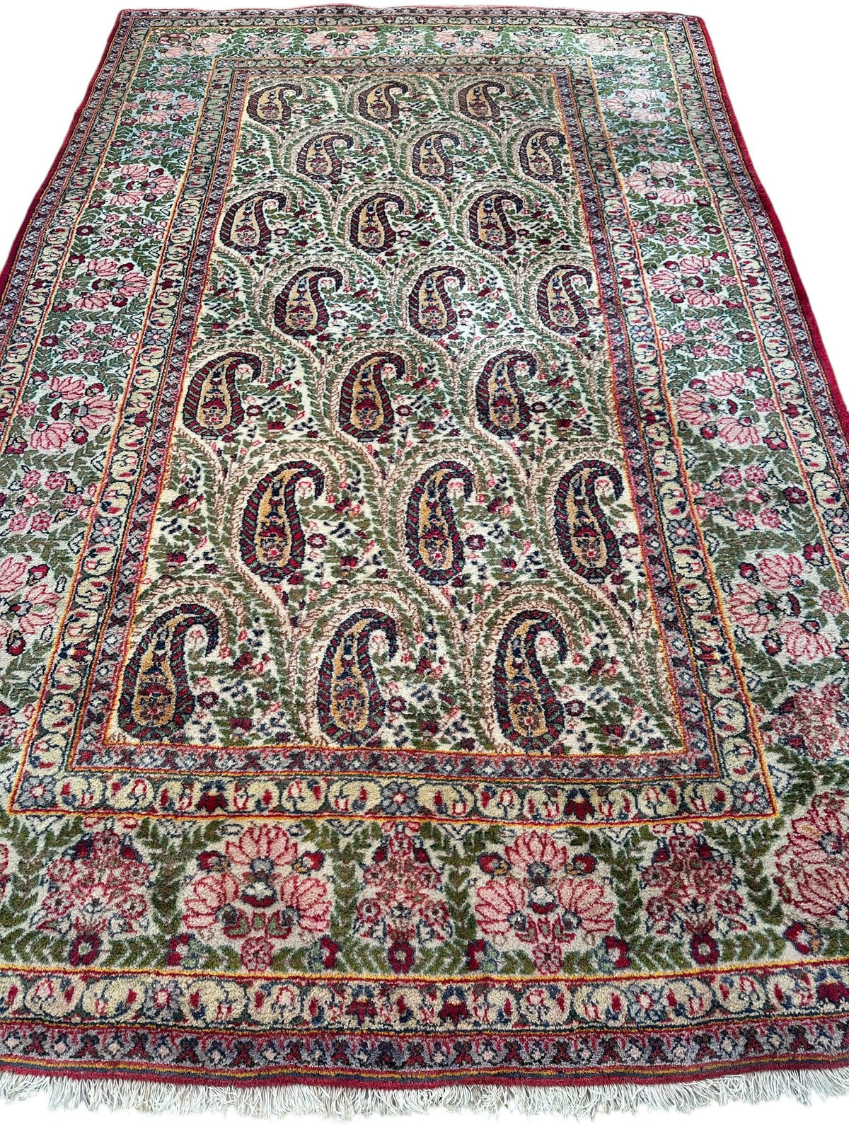 Vintage Persian Senneh Rug 6'1" x 9'4", Hand-Knotted Wool, Orange, view 2