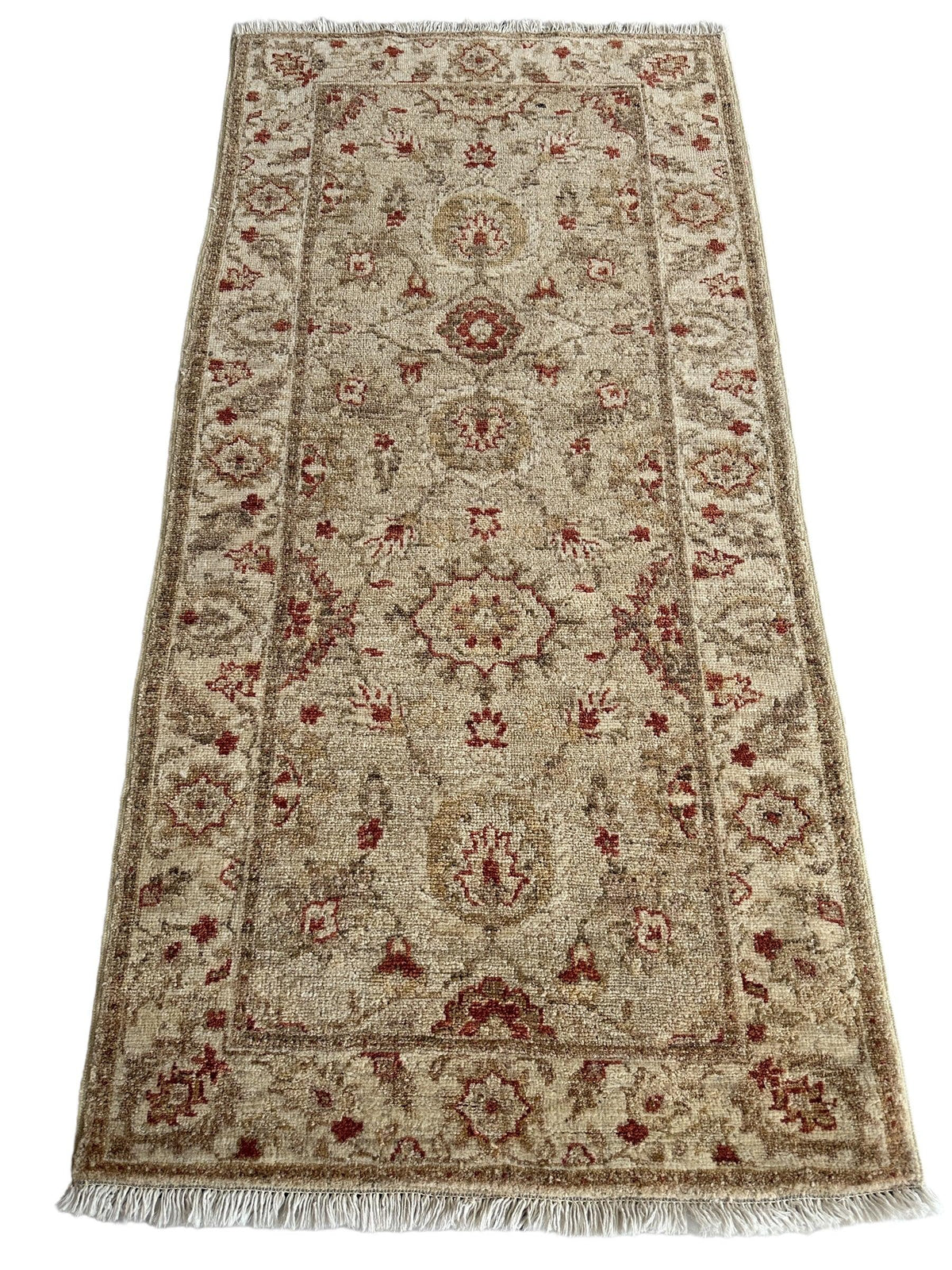 Pakistani Agra Rug 2'6" x 5'4", Hand-Knotted Wool, Brown & Cream, view 2