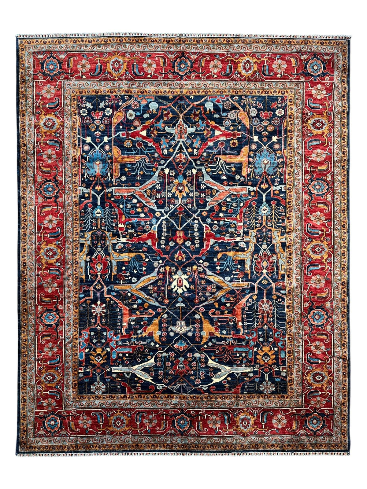 Afghan Bidjar Rug 9' x 12', Hand-Knotted Wool, Blue, Gold & Ivory
