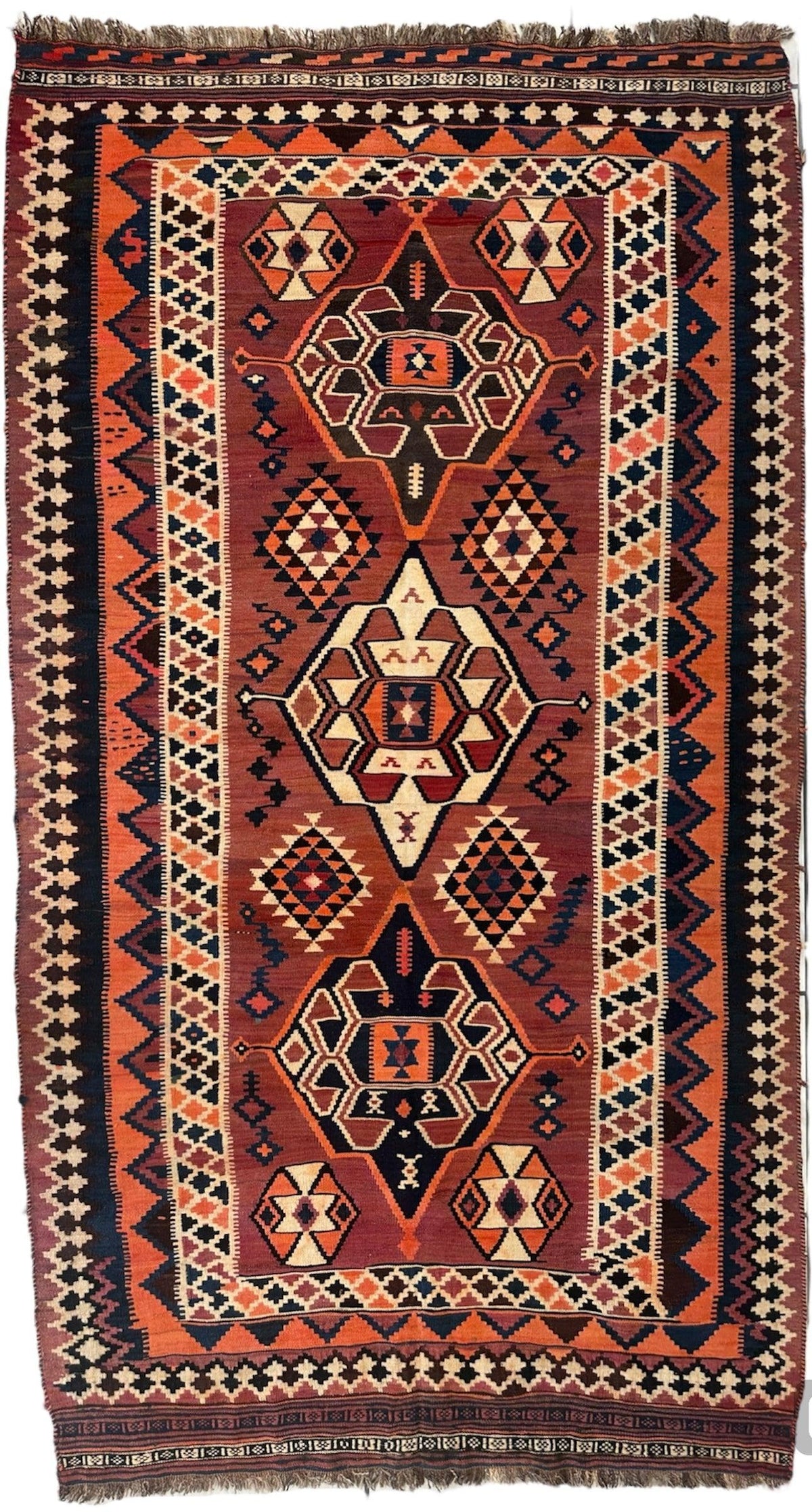 Vintage Persian Qashqai Kilim 5'3" x 9'6", Hand-Woven Wool, 1980s