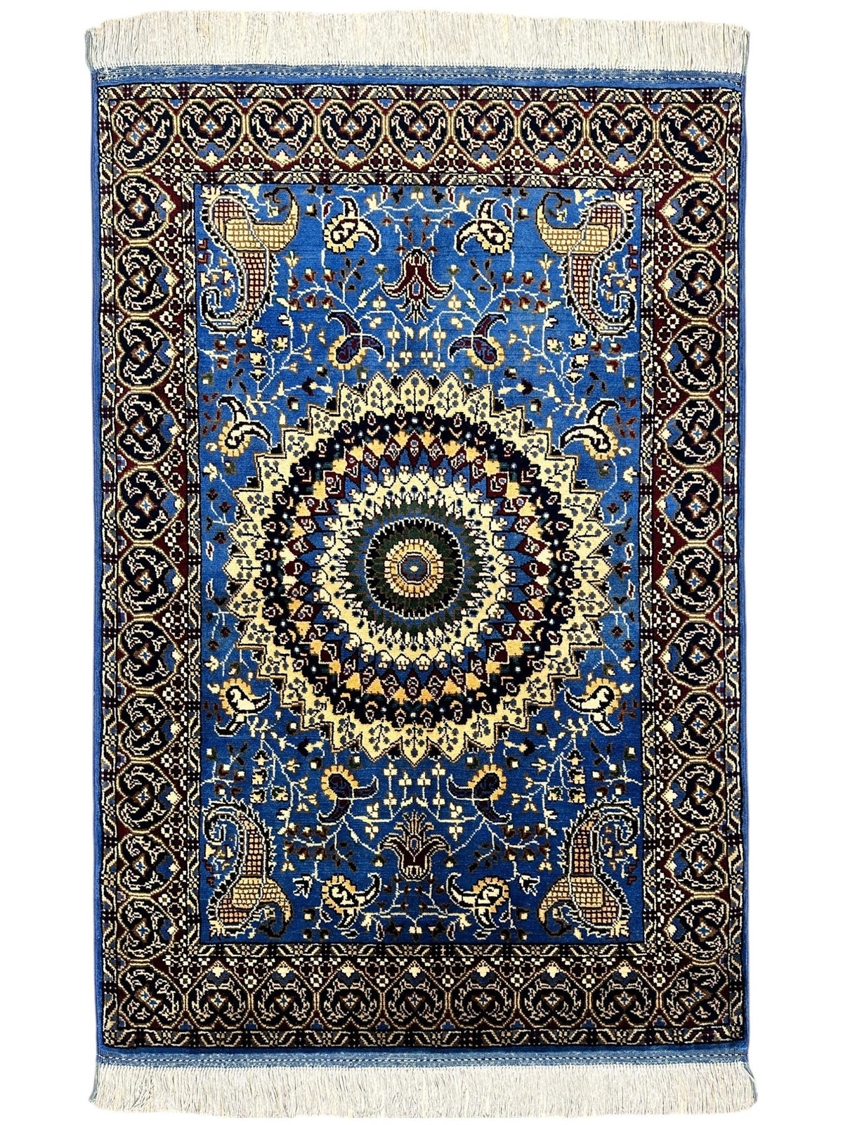 Afghan Rug 3x5, Blue, Navy & Ivory, Hand-Knotted Wool