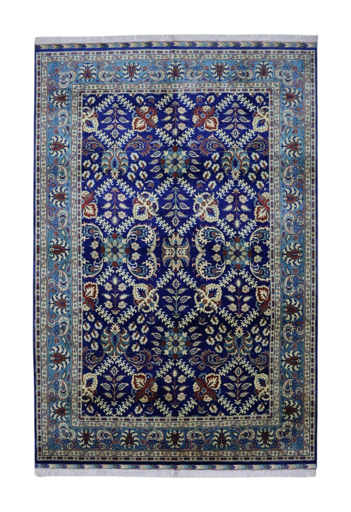 Afghan Rug 7x10, Navy, Light Blue & Ivory, Hand-Knotted Wool, view 2